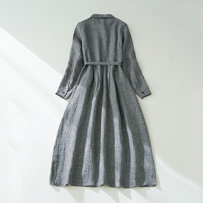 シャツワンピース レディース ギンガムチェック ワンピース 長袖 ロングワンピース 春秋 シャツワンピ 綿麻風 ロングワンピ チェック ミモレ丈 Aライン ゆったり 大きいサイズ 体型カバー カジュアル キレイめ 着痩せ 体型カバー 森ガール 送料無料