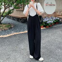 オールインワン レディース サロペット 夏 ロングパンツ ワイドパンツ ボトムス 無地 大きいサイズ 体型カバー 着瘦せ キレイめ サロペットパンツ 爽やか ゆったり カジュアル 大人可愛い レイヤード 重ね着 春 夏 秋 送料無料(4)