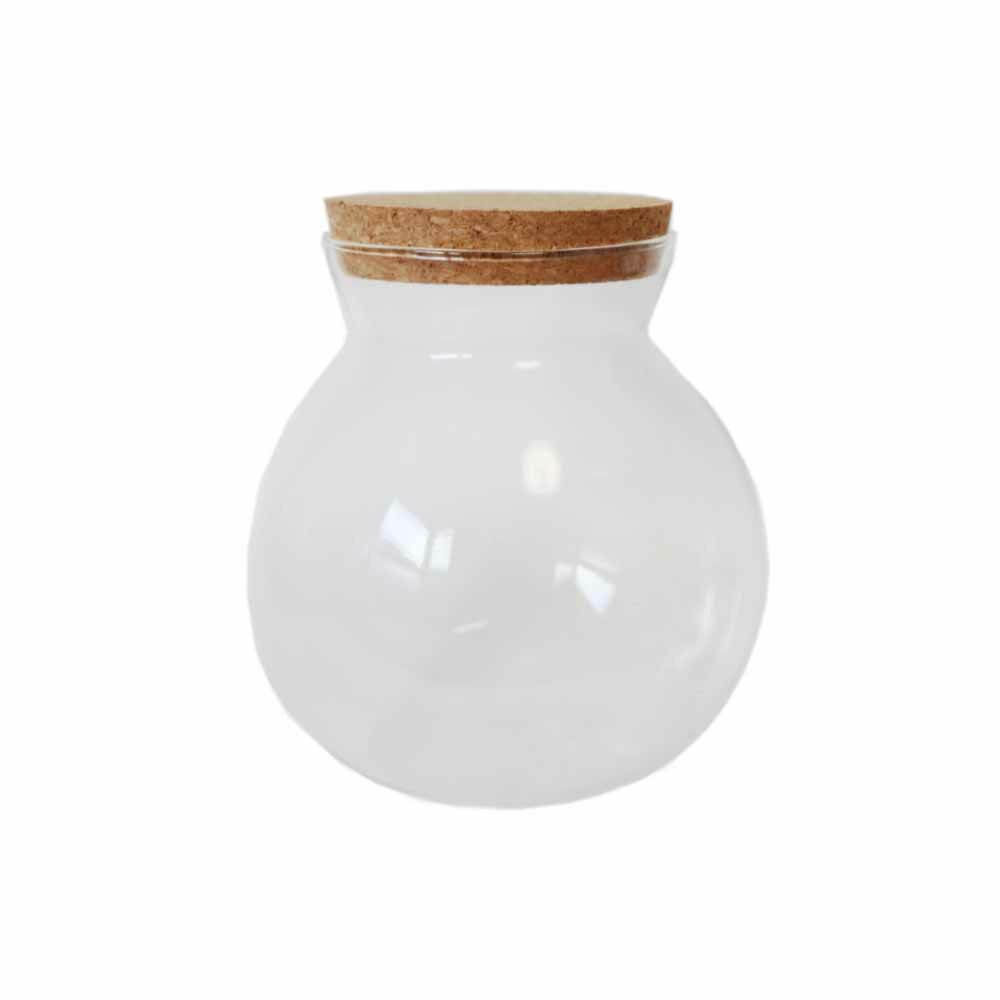 ガラス 花瓶 ボウル アクアリウム テラリウム 苔容器 コルク蓋付き 直径13cm bf-13