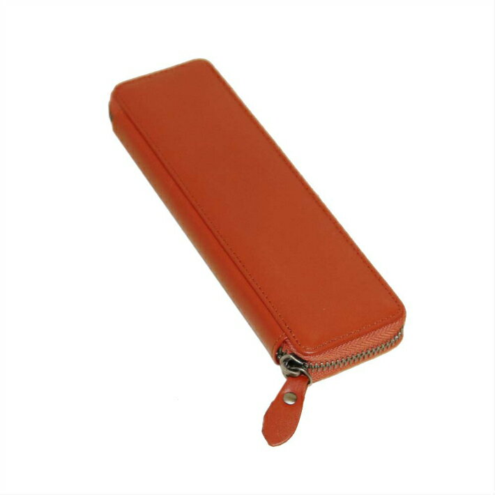 ペンケース　ペン入れ　筆箱　レザー　皮製　オレンジ　pcii-o