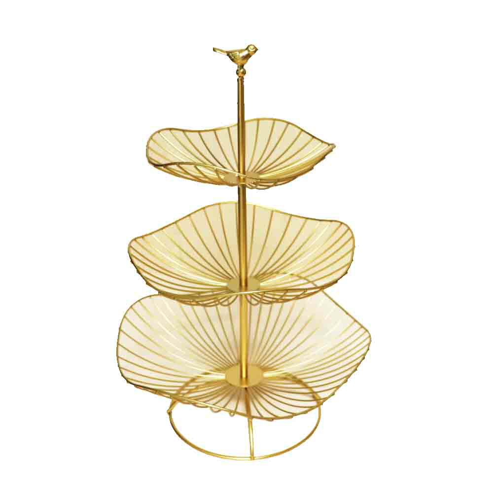 3段式バスケット　かご　フルーツバスケット　卓上かご　ディスプレイ用　インテリア　ゴールド