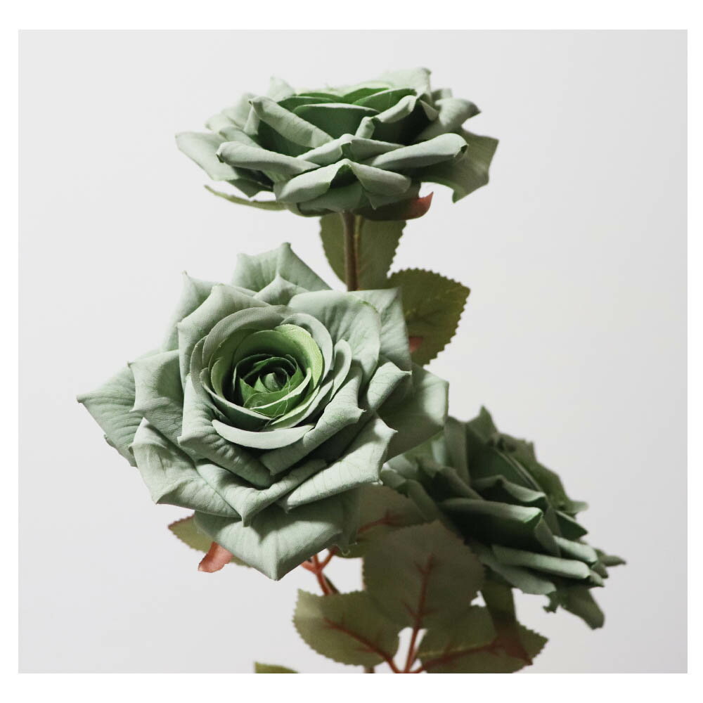 バラ　薔薇　造花　1本（花3輪）　フェイクグリーン　ギフト・プレゼント　カラー：スモークグリーン