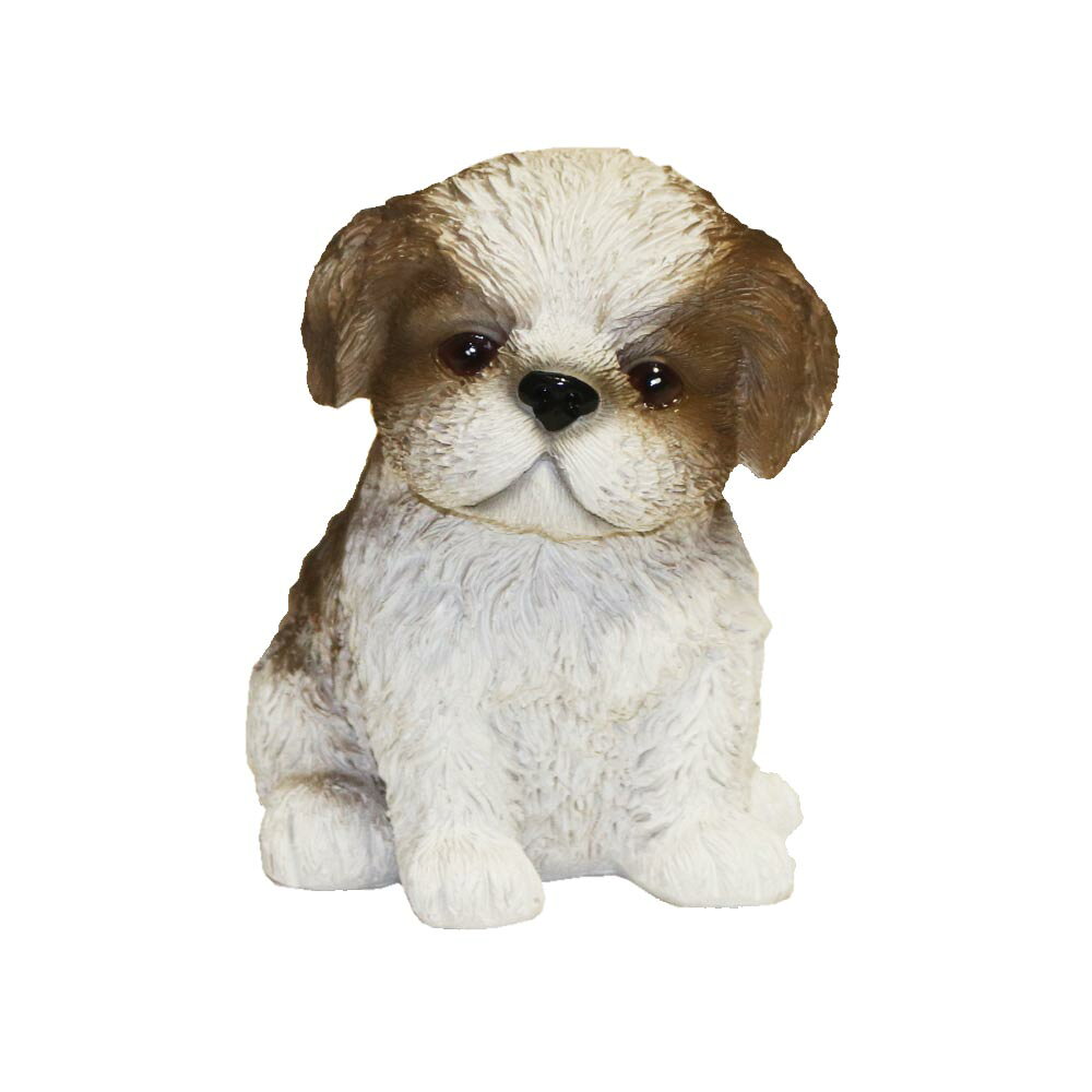 Rakuten - 樹脂製 子犬 置物 オブジェ かわいい 犬の置き物 インテリア雑貨 玄関 リビング 飾り シーズー犬B　茶色