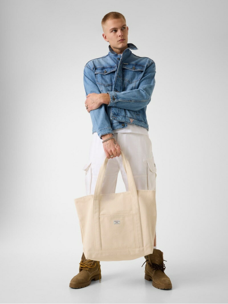 GUESS JEANS/(M)Big Tote Canvas Bag GUESS JEANS ゲス バッグ トートバッグ ブラック ホワイト【送料無料】 Rakuten Fashion