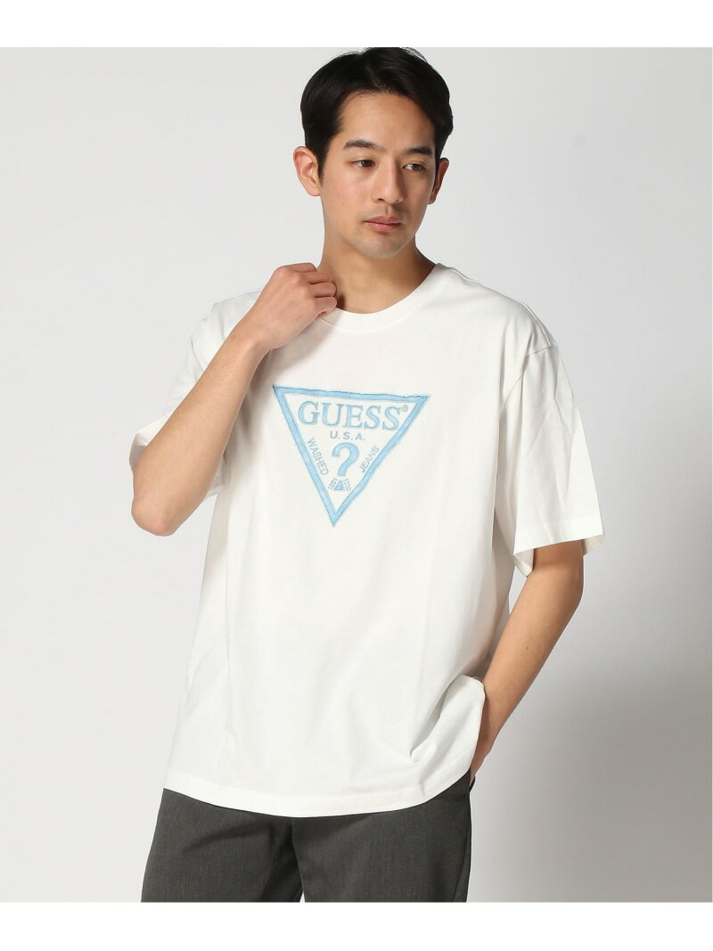 Rakuten - GUESS/(M)MEN'S S/Slv Tee Shirt カットソー Tシャツ ロゴTシャツ GUESS ゲス トップス カットソー・Tシャツ ホワイト グレー【送料無料】[Rakuten Fashion]