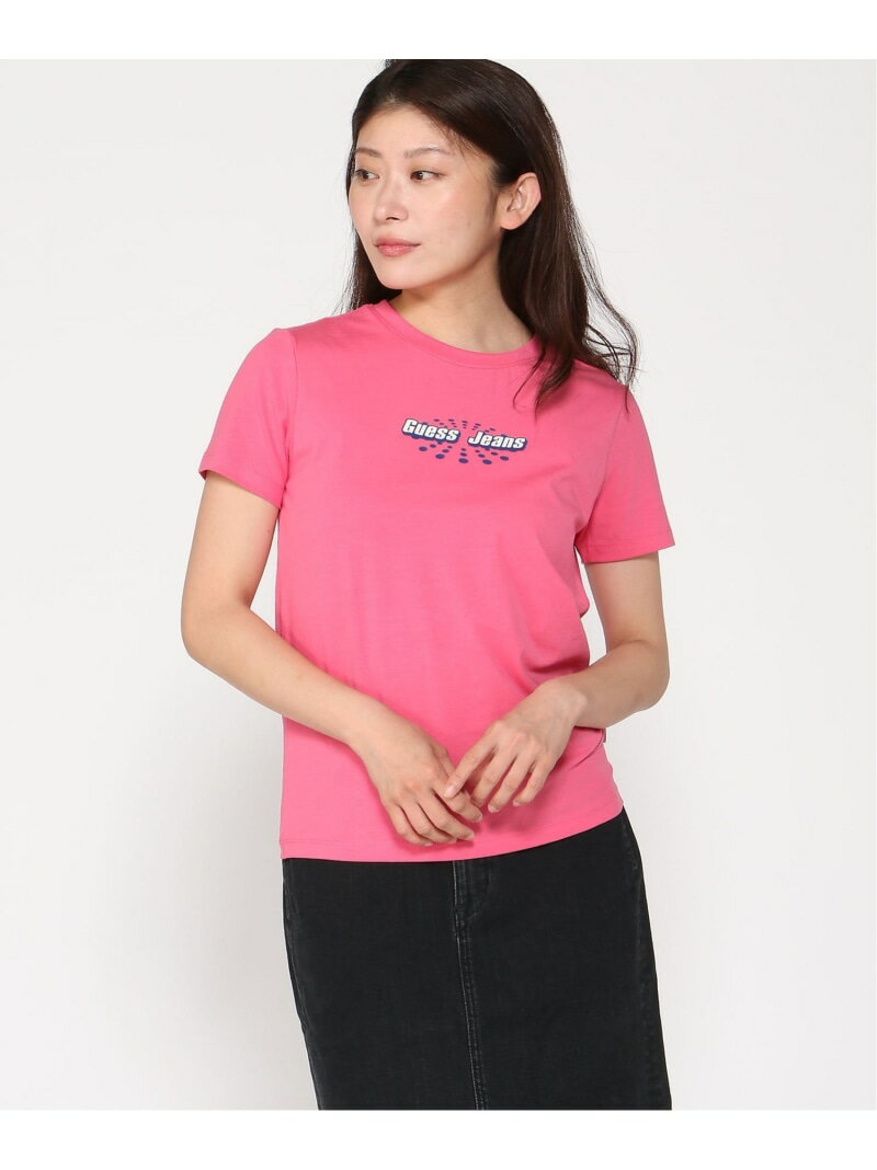 GUESS JEANS 半袖Tシャツ (W)Slim Rounded Logo Tee GUESS JEANS ゲス トップス カットソー・Tシャツ ホワイト ブラック ピンク