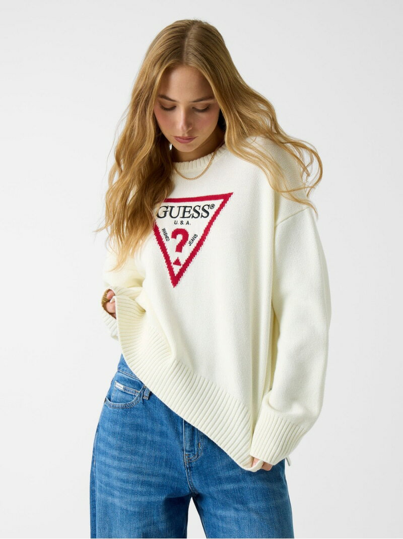 【SALE／50%OFF】GUESS JEANS ロゴ セーター(W)GJ Big Triangle Sweater GUESS JEANS ゲス トップス ニット ブラック ホワイト【RBA_E】【送料無料】[Rakuten Fashion]