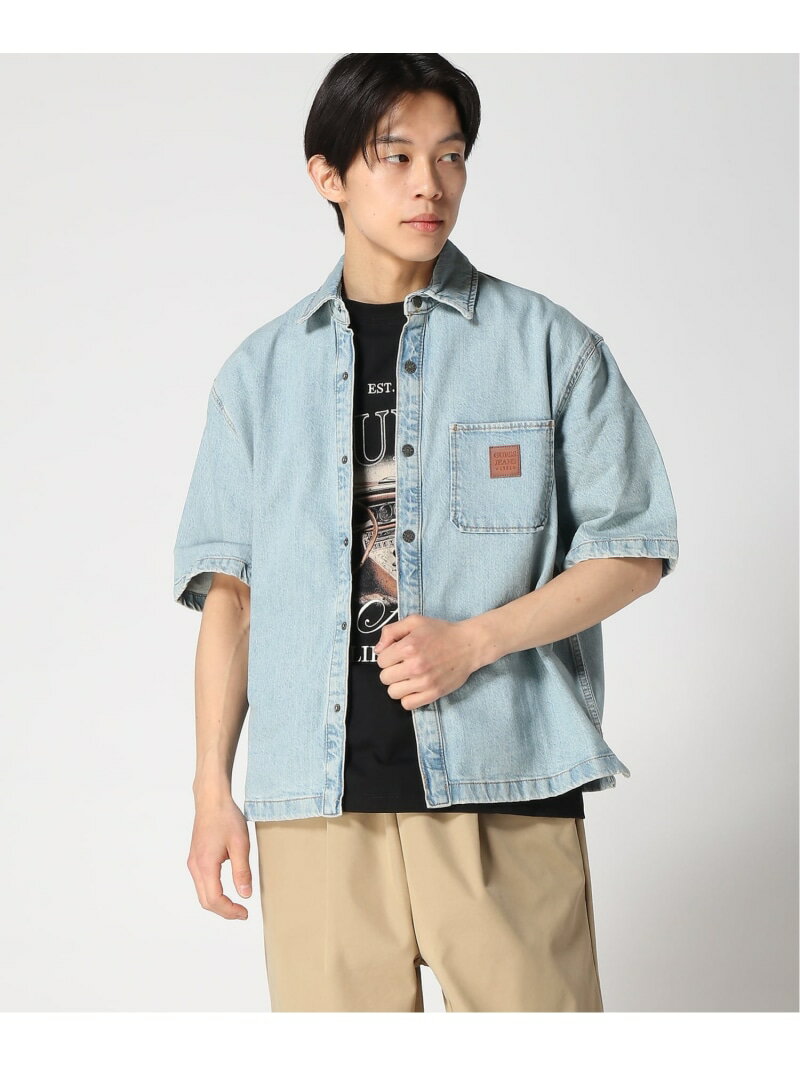 Rakuten - GUESS JEANS 半袖シャツ (M)Cropped Oversize Shirt GUESS JEANS ゲス トップス シャツ・ブラウス ブルー【送料無料】[Rakuten Fashion]