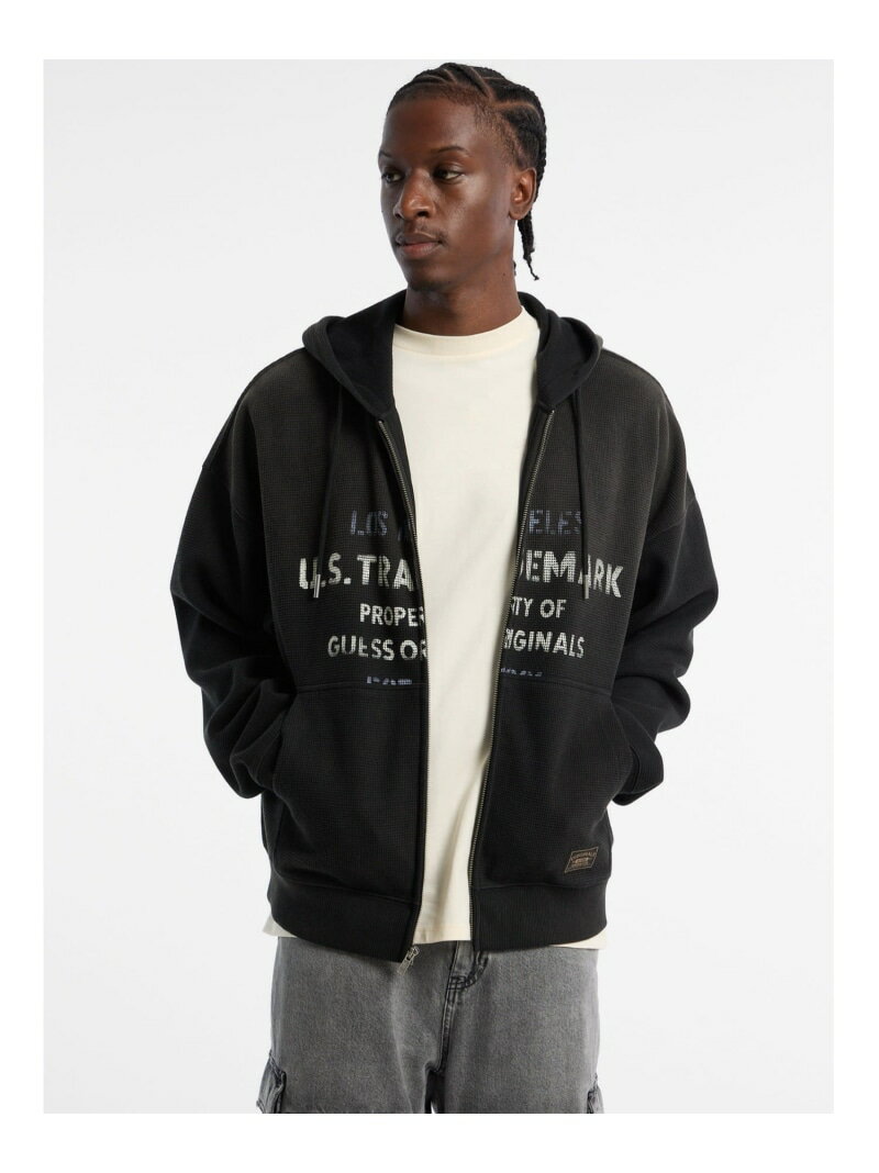 【SALE／50%OFF】GUESS Originals パーカー (M)Waffle ZipUp Hoodie GUESS Originals ゲス トップス パーカー・フーディー ブラック ホワイト【RBA_E】【送料無料】[Rakuten Fashion]
