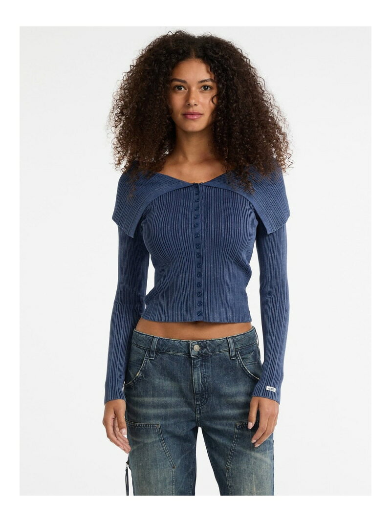 【SALE／50%OFF】GUESS Originals ニット カーディガン (W)Collar Rib Cardigan GUESS Originals ゲス トップス カーディガン ブルー ブラウン【RBA_E】【送料無料】[Rakuten Fashion]
