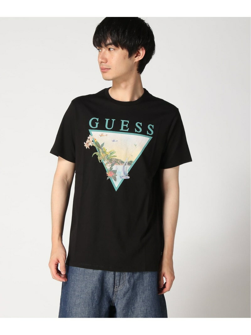Rakuten - GUESS/(M)SUNSET Triangle Tee GUESS ゲス トップス カットソー・Tシャツ ホワイト ブラック【送料無料】[Rakuten Fashion]
