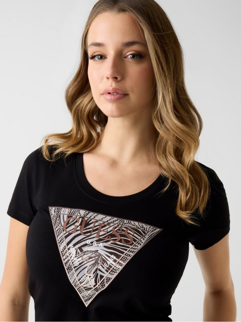 Rakuten - GUESS/(W)ZEBRA Triangle Tee GUESS ゲス トップス カットソー・Tシャツ ブラック【送料無料】[Rakuten Fashion]