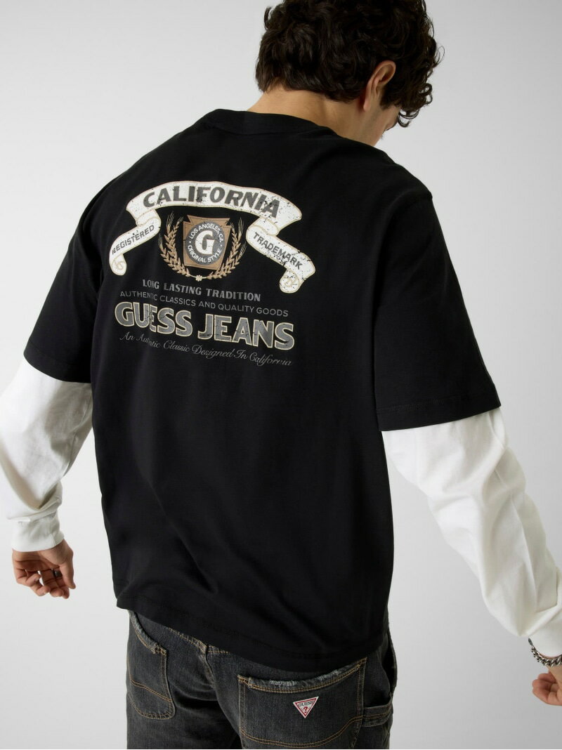 乐天商城 - GUESS JEANS/(M)Double Layer Tee Tシャツ 長袖 ロンT GUESS JEANS ゲス トップス カットソー・Tシャツ ブラック【送料無料】[Rakuten Fashion]