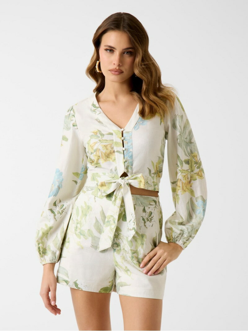GUESS/(W)SHIRLEY Linen Top シャツ トップス GUESS ゲス トップス カーディガン ホワイト
