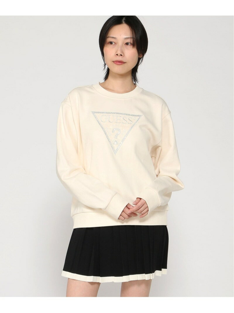 Rakuten - GUESS/(W)TRIANGLE Lace Sweatshirt スウェット トレーナー ロゴスウェット GUESS ゲス トップス スウェット・トレーナー ブラック ベージュ【送料無料】[Rakuten Fashion]