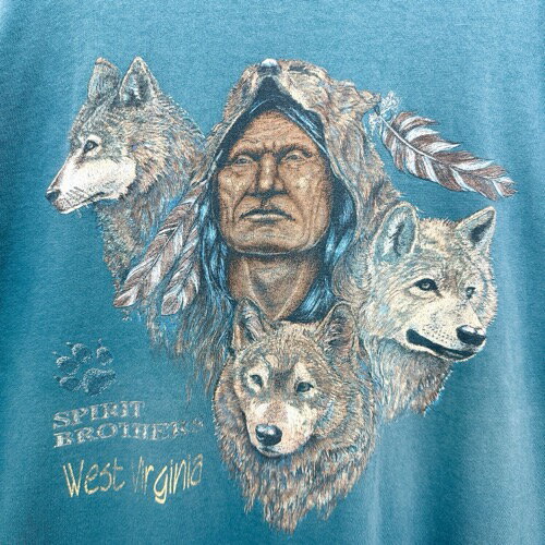 【中古】90s USA製 EAGLE アニマルプリント Tシャツ アニマルT ウルフ グランジ 狼 アメカジ古着 ストリート ゆるダボ ビッグシルエット ボックスシルエット