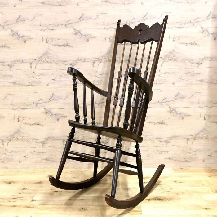 Rakuten - 【中古】GMHS372 永田良介商店 ロッキングチェア 神戸家具 揺り椅子 楢無垢材 稀少 ヴィンテージ レトロ ブラウン