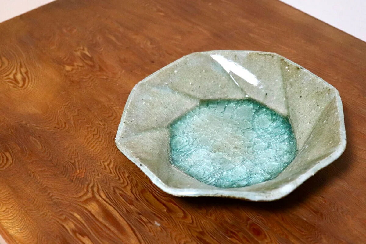 GMIO504D 丹山窯 丹波焼 八角皿 緑 陶器 丹波篠山 伝統工芸 未使用