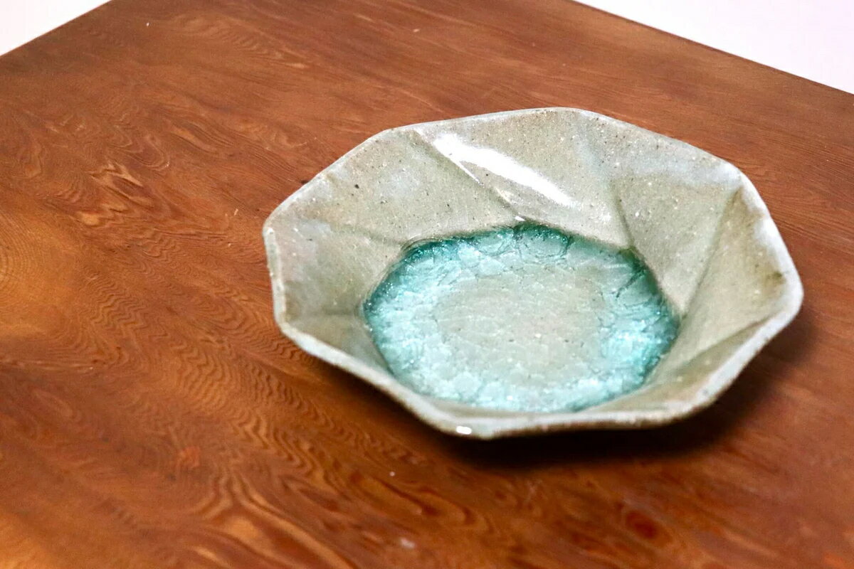 GMIO504E 丹山窯 丹波焼 八角皿 緑 陶器 丹波篠山 伝統工芸 未使用