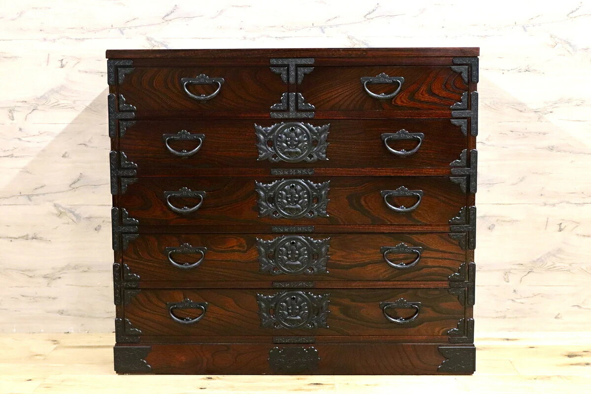美品【岩谷堂箪笥】ケヤキ欅・5段7杯 整理箪笥 鍵付・チェスト・和箪笥◆民芸家具 美品【岩谷堂箪笥】ケヤキ欅・5段7杯 整理箪笥 鍵付・チェスト・和箪笥