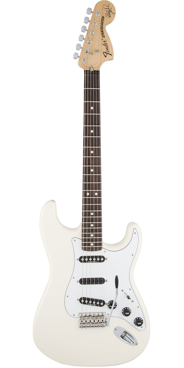 Fender Mexico（フェンダー）Ritchie Blackmore Stratocaster もはや説明不要のギターメーカー二大ブランドの一つ「Fender」。創始者であるレオ・フェンダーが1946年にフェンダー社を設立して以来、数々の名器を世に送り出し、現在も世界中のミュージシャンから愛され続けるブランドです。愛用しているアーティストも音楽の歴史を作ってきた偉人達ばかり。そのクオリティ・製作技術の高さは常にプレイヤーを興奮・熱狂させてくれます。 "Deep Purple（ディープ・パープル）"や"Rainbow（レインボー）"等に活躍し、ロックの歴史を築いたと言っても過言ではないギタリスト。"フェンダー・メキシコ"からリッチー・ブラックモア・シグネチャーモデル「Quarter Pound Blackmore Stratocaster」になります。アルダー・ボディに"U"シェイプのメイプル・ネック、"Seymour Duncan"製の"Quarter Pound"を2基搭載し、もちろん指板には"スキャロップ加工"が施されております。ファンにはたまらないスペックにて製作された1本です。 【Specification】 Model Name: Ritchie Blackmore Stratocaster Series: Artist Series Body: Alder Neck: Maple, U-shaped, (gloss polyurethane finish) Fingerboard: Graduated scalloped, rosewood, 7.25" radius (184 mm) No. of Frets: 21 vintage-style frets Pickups: Neck: 1 Seymour Duncan Quarter Pound Flat SSL-4 single-coil Strat pickup Middle: 1 non-active "dummy" pickup Bridge: 1 reverse-wound/reverse-polarity Seymour Duncan Quarter Pound Flat SSL-4 single-coil Strat pickup Controls: Master Volume, Tone 1. (neck pickup), Tone 2. (bridge pickup) Pickup Switching — 3 Position Blade: Position 1: Bridge Pickup Position 2: Bridge and Neck Pickups Position 3: Neck Pickup Bridge: Vintage-style synchronized tremolo Machine heads: Fender/Schaller vintage-style tuners Hardware: Chrome Pickguard: 3-ply white Scale Length: 25-1/2" (648 mm) Width at Nut: 1.650" (42 mm) Unique Features: Graduated scalloped rosewood fretboard, Ritchie Blackmore signature on front of headstock, flush-mounted Dunlop Straplocks, Large '70s-style headstock, '70s-style decal, bullet truss rod adjustment nut, 3-bolt neck plate with Micro-Tilt neck adjustment, pearloid dot position inlays, black plastic knobs, pickup covers, tremolo and switch tips, synthetic bone nut Strings: Fender Super Bullets 3250L, nickel plated steel, (.009 to .042), P/N 073-3250-003 Case: Deluxe gig bag Introduced: 1/2009※画像はサンプルです。商品の特性上、木目・色合いは1本1本異なりますの予めご了承ください。木目・色合いが気になる方はお問い合わせ下さい。