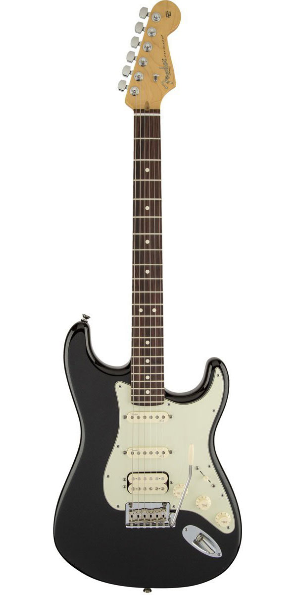 Fender USA（フェンダー）American Deluxe Stratocaster Plus HSS【Mystic Black】 もはや説明不要のギターメーカー二大ブランドの一つ「Fender」。創始者であるレオ・フェンダーが1946年にフェンダー社を設立して以来、数々の名器を世に送り出し、現在も世界中のミュージシャンから愛され続けるブランドです。愛用しているアーティストも音楽の歴史を作ってきた偉人達ばかり。そのクオリティ・製作技術の高さは常にプレイヤーを興奮・熱狂させてくれます。 1998年より数々のマイナーチェンジを繰り返し、妥協を知らないフェンダー社よりお送りするアメリカン・デラックス・シリーズ。ストラトキャスターが生誕60周年を迎えた2014年、次世代を担うに相応しいモデルです。ミスティック・ブラックのアルダー・ボディにモダン"C"グリップのメイプル・ネック、サスティーン豊かでスムーズなチョーキンングを約束するミディアム・ジャンボ・フレット、ストレスを感じさせることなくローポジションからハイポジションにかけて曲面が徐々に緩やかになるコンパウンド・ラジアスのローズウッド指板を採用しております。ピックアップ・システムには"Noiseless N3 Single-Coil Strat"を2基、"Twin Head Humbucking"を1基搭載し、ノイズレスなフェンダー・クラシカル・トーンを実現。また注目すべきポイントはボディ・バックにパーソナリティ・カード（3枚付属）を搭載しており、"DIP SWITCH"のオンオフにより多彩なサウンド・メイキングを実現にしております。未来に放つストラトキャスターを是非ご体感下さい。 【Specification】 Series: American Deluxe Body Material: Alder Body Finish: Gloss Urethane Neck: Maple, Modern "C" Fingerboard: Rosewood, 9.5"-14" Compound Radius (241mm-355.6mm) Frets: 22, Medium Jumbo Position Inlays: White Dot Scale Length: 25.5" (648mm) Pickguard: 3-Ply Mint Green String Nut: Synthetic Bone Nut Width: 1.685" (42.8mm) Hardware: Chrome Bridge: 2-Point Synchronized Tremolo with Fender-Stamped Bent Steel Saddles Tuning Machines: Fender Deluxe Staggered Cast/Sealed Locking Pickup Configuration: H/S/S Pickups: Twin Head Modern Humbucking (Bridge) Noiseless N3 Single-Coil Strat (Middle) Pickup Switching: 5-Position Blade: Position 1. Bridge Pickup, Position 2. Bridge and Middle Pickup, Position 3. Middle Pickup, Position 4. Middle and Neck Pickup, Position 5. Neck Pickup Controls: Master Volume, Tone 1. (Neck Pickup), Tone 2. (Bridge/Middle Pickup) Special Electronics: 100% Solderless Electronics; Interchangeable Personality Cards Allow Plug and Play Strat Modifications Strings: Fender USA, NPS, (.009-.042 Gauges)※画像はサンプルです。商品の特性上、木目・色合いは1本1本異なりますの予めご了承ください。木目・色合いが気になる方はお問い合わせ下さい。