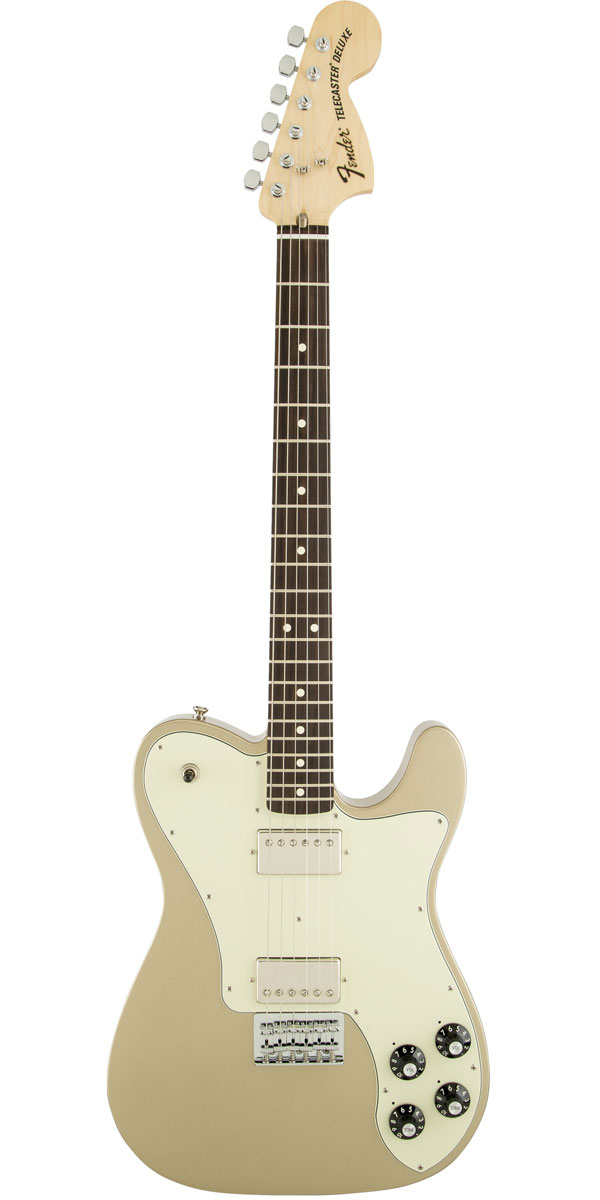 Description 説明不要の2大ギターメーカーの1つである「Fender」。創始者であるレオ・フェンダーが1946年にフェンダー社を設立して以来、数々のモデルを世に送り出し、現在も世界中のミュージシャンから愛され続けるブランドです。愛用しているアーティストも音楽の歴史を作ってきた偉人達ばかりで、その製作技術の高さ、往年のフェンダー・サウンドは今もなおプレイヤーを魅了するブランドとなっています。 全世界で2000万枚以上のアルバム・セールスとグラミー賞はじめ数多くの栄冠に輝いているアメリカを代表するロック・バンド『FOO FIGHTERS』のギタリスト、クリス・シフレット（Chris Shiflett）。そんな彼のシグネチャー・モデル「Chris Shiflett Telecaster Deluxe」のご紹介です。クリス氏が愛用する'72 Tele Deluxeを踏襲したスペックを採用したモデルで、ボディには低〜高音域までクセの無いサウンドをアウトプットするアルダー、25.5インチ・スケールのネックには硬めでクリアかつ歯切れの良い1ピース・メイプル、21フレット仕様の指板には倍音豊かで優れたサスティーンを生むローズウッドを採用。ネックグリップは一般的な形状で厚さが薄く握りやすいCシェイプ、フラットで緩やかな12Rの指板、フレットにはミディアム・ジャンボを採用するなど演奏性に優れたスペックを搭載しております。 ピックアップ・システムにはパワフルなハムバッキング「CS1」「CS2」を搭載し、ブリッジには6つのサドルを装備したストラト・タイプのハードテイル・ブリッジを搭載し、見事に弦振動を吸収しながら豊かなサスティーンと生鳴り感を実現しております。ルックスは70年代を彷彿させるラージヘッド、1971年より採用された「ブレット」トラスロッド、スカート・アンプ・コントロール・ノブ、Fキー・チューナーなど象徴的なルックスを演出。ヘッド裏にはクリス氏のサインがプリントされているなどコストパフォーマンスに優れたファン納得のモデルに仕上がっております。 Specification Body Material: Alder Body Finish: Polyester Body Shape: Telecaster Neck Material: 1-Piece Maple Neck Finish: Gloss Urethane Neck Shape: "C" Shape Scale Length: 25.5" (648 mm) Fingerboard Material: Rosewood Fingerboard Radius: 12" (305 mm) Number of Frets: 21 Fret Size: Medium Jumbo Nut Material: Synthetic Bone Nut Width: 1.650" (42 mm) Position Inlays: Pearloid Dots Truss Rod: Bullet Style Bridge Pickup: CS1 Humbucking Neck Pickup: CS2 Humbucking Controls: Volume 1. (Neck Pickup), Tone 1. (Neck Pickup), Volume 2. (Bridge Pickup), Tone 2. (Bridge Pickup) Switching: 3-Position Toggle: Position 1. Bridge Pickup, Position 2. Bridge And Neck Pickups, Position 3. Neck Pickup Configuration: HH Bridge: 6-Saddle Vintage-Style Strat Strings-Through-Body Hardtail Hardware Finish: Chrome Tuning Machines: Fender Vintage "F" Stamped Pickguard: 3-Ply Mint Green Control Knobs: Skirted Amp Knobs Switch Tip: Black Neck Plate: 4-Bolt Strings: Fender USA 250L, NPS, (.009-.042 Gauges) Other Features: 12" radius, new CS1 and CS2 humbucking pickups, black hard-shell case stenciled with Shiflett's name Case/Gig Bag: Standard Black Hardshell Included Accessories: Hardshell Case, Truss Rod Adjustment Wrench※画像はサンプルです。商品の特性上、木目・色合いは1本1本異なりますの予めご了承ください。木目・色合いが気になる方はお問い合わせ下さい。