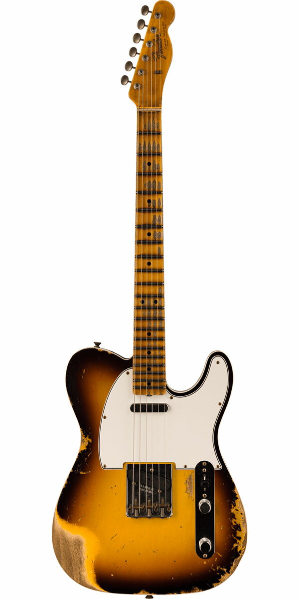 Description 1987年に設立され、最上級モデルを制作するために生まれたフェンダー・カスタム・ショップ（Fender Custom Shop）。マスタービルダーと呼ばれる巨匠達が製作を担当するマスタービルダー・シリーズやその他の多くのシリーズで厳選された木材選び、ピックアップのコイル巻きなど高い製作技術で作り上げられております。フェンダー社の長年の歴史と伝統が注ぎ込まれた世界中のミュージシャンから愛され続けるセクションです。 各年代ごとの特徴的なスペックを、カスタムショップならではの高い技術を持って再現したタイム・マシーン・シリーズ（Time Machine Series）。そんな『2023 Time Machine Collection』より「1965 TELECASTER CUSTOM HEAVY RELIC」のご紹介です。1959年～1968年にかけて生産され、ボディにダブルバインディングを施したエレガントなギター、カスタム・テレキャスター（Custom Telecaster）。パーチメントのボディーバインディングが印象的な1965年仕様をベースに、ボディには低～高音域までクセの無いサウンドをアウトプットする厳選された2ピース・アルダー、25.5インチ・スケールのネックには硬めでクリアかつ歯切れの良いクォーターソウン・メイプル、21フレット仕様の指板には1962年中期で終えたスラブ・ボードの次世代となるラウンド貼りクォーターソウン・メイプル指板を採用。ネック・シェイプは握り応えのあるラージ"C"のグリップ、あらゆるプレイスタイルに最適な9.5Rの指板、フレットにはミディアム・ジャンボよりも少し幅が狭く高さのある「Narrow Tall」を採用するなどピッチの安定したスムーズなフィンガリングを可能にいたします。 ピックアップ・システムにはカスタムショップで丁寧にハンドワウンド（手巻き）された「Blackguard Single-Coil Tele」と「Twisted Single-Coil Tele」の組み合わせを搭載。「Blackguard Single-Coil Tele」からは野太く力強いサウンドが特徴的で、ウッドマテリアルの極上トーンを余すところなく奏でてくれ、「Twisted Single-Coil Tele」からはヴィンテージ・テイスト溢れる深みのあるサウンドを煌びやかで明るく力強い、抜けの良いホットなサウンドでアウトプットいたします。またトーン部は通常のトーン回路とは異なる『低域と高域を同時にカットする』サーキット「Greasebucket Tone Circuit」を搭載し、トーンを絞った時にクリアな音色を得ることができ、中音域を維持しながらも不必要な低音域を追加することなく、高音域をロールオフしながら幅広いトーン・コントロールを実現。さらに実用性の高さから3ウェイ・スイッチにはモダン・ワイアリングを採用し、中音域にフォーカスした太くホットなトーンを提供いたします。エイジング処理は塗装が剥げて絶妙な風合いを演出する圧巻のヘヴィ・レリック加工を施し、さすがはカスタムショップと言うに相応しい出来映えです。お薦めのテレキャスター・カスタムとなっております。 【Specification】 Body Shape: Telecaster Body Material: 2-Piece Select Alder Body Finish: Nitrocellulose Lacquer Neck Material: Quartersawn Maple Neck Shape: Large "C" Scale Length: 25.5" (64.77 cm) Fingerboard Radius: 9.5" (241 mm) Number of Frets: 21 Fret Size: Narrow Tall (6105) String Nut: Bone Nut Width: 1.625" (41.3 mm) Headstock: Telecaster Neck Plate: 4-Bolt with Custom Shop "V" Logo Neck Finish: Nitrocellulose Lacquer Fingerboard: Round-Laminated Quartersawn Maple Position Inlays: Black Micarta Dot, 0.25" (6.35 mm) Bridge Pickup: Custom Shop Hand-Wound Original Blackguard Single-Coil Tele Neck Pickup: Custom Shop Hand-Wound Twisted Single-Coil Tele Controls: Master Volume, Master Tone with Greasebucket™ Tone Circuit (Rolls Off Highs without Adding Bass) Pickup Switching: 3-Position Blade: Position 1. Bridge Pickup, Position 2. Bridge and Neck Pickups, Position 3. Neck Pickup Pickup Configuration: SS Bridge: 3-Saddle Vintage-Style Strings-Through-Body Tele with Threaded Steel Barrel Saddles Tuning Machines: Vintage-Style with Fender Logo Orientation: Right-Hand Hardware Finish: Nickel/Chrome Pickguard: 3-Ply Parchment Control Knobs: Knurled Chrome Switch Tips: Top Hat Style, Black Strings: Fender USA 250R Nickel Plated Steel (.010-.046 Gauges), PN 0730250406 Included Accessories: Deluxe Hardshell Case, Strap and Certificate of Authenticity.※画像はサンプルです。商品の特性上、木目・色合いは1本1本異なりますの予めご了承ください。木目・色合いが気になる方はお問い合わせ下さい。