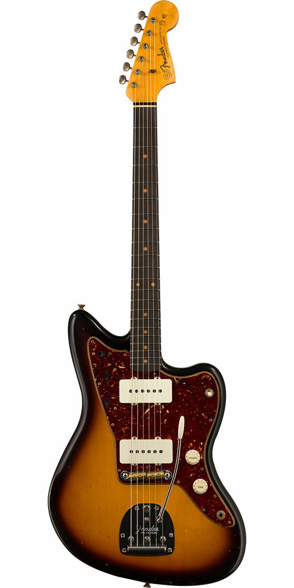 Description 1987年に設立され、最上級モデルを制作するために生まれたフェンダー・カスタム・ショップ（Fender Custom Shop）。マスタービルダーと呼ばれる巨匠達が製作を担当するマスタービルダー・シリーズやその他の多くのシリーズで厳選された木材選び、ピックアップのコイル巻きなど高い製作技術で作り上げられており、フェンダー社の長年の歴史と伝統が注ぎ込まれた世界中のミュージシャンから愛され続けるセクションです。 各年代ごとの特徴的なスペックを、カスタムショップならではの高い技術を持って再現したタイム・マシーン・シリーズ（Time Machine Series）。そんな『2022 Time Machine Collection』より「'62 JAZZMASTER JOURNEYMAN RELIC」のご紹介です。1958年よりフェンダー・エレクトリック・ギターの上位機種として生産が開始されるジャズマスター（Jazzmaster）。ボディには厳選された低～高音域までクセの無いサウンドをアウトプットする2ピース・アルダーをセレクトし、25.5インチ・スケールのネックには硬めでクリアかつ歯切れの良いリフト・メイプル、ラウンド貼り21フレット仕様の指板には倍音豊かで優れたサスティーンを生むローズウッドを採用。ネックシェイプは薄めに仕上げられた62年スタイルのグリップ、あらゆるプレイスタイルに最適な9.5Rの指板、フレットには通常のヴィンテージ・サイズより大きい「Medium Vintage」を採用するなどスムーズなフィンガリングを可能にいたします。 ピックアップ・システムにはハンドワウンド（手巻き）によって製作されたP-90に近似する構造のオリジナルピックアップを搭載し、P90タイプならではのアタック感とクリアなサウンドは、単音＆和音問わず自由自在なプレイを可能にいたします。またエイジング処理は2015年、新たに加わった「ジャーニーマン・レリック」を施し、この特別な仕上げは、所有者が変わったり、または何年にもわたって受け継がれてきたりしたベースの外観を再現し、家や時折行われるジャムセッションや週末のギグで適度に使用されたような雰囲気をまとっております。手入れの行き届いた、軽いひび割れ、親しみが湧く木材の傷やへこみ、僅かなハードウェアの経年劣化など見事に再現した逸品でございます。非常に雰囲気のいいモデルに仕上がっております。 Specification Body Material: 2-Piece Select Alder Body Finish: Lacquer Body Shape: Jazzmaster Neck Material: Rift Sawn Maple Neck Finish: Nitrocellulose Lacquer Neck Shape: 1962 Jazzmaster Scale Length: 25.5" (64.77 cm) Fingerboard Material: Round-Laminated Rosewood Fingerboard Radius: 9.5" (241 mm) Number of Frets: 21 Fret Size: Jescar Medium Vintage (47095) Nut Material: Bone Nut Width: 1.650" (42 mm) Position Inlays: Vintage Clay Dot Bridge Pickup: Custom Shop Hand-Wound Jazzmaster Middle Pickup: N/A Neck Pickup: Custom Shop Hand-Wound Jazzmaster Controls: Master Volume, Master Tone Switching: 3-Position Toggle: Position 1. Bridge Pickup, Position 2. Bridge and Neck Pickups, Position 3. Neck Pickup; 2-Position Slide: Right: Lead Tone Circuit, Left: Rhythm Tone Circuit Configuration: SS Bridge: RSD Jaguar/Jazzmaster Hardware Finish: Nickel/Chrome Tuning Machines: Vintage Style Pickguard: 4-Ply Brown Shell Control Knobs: Vintage White Strings: Nickel Plated Steel (.010-.046 Gauges) Case/Gig Bag: Deluxe Hardshell Included Accessories: Deluxe Hardshell Case, Strap and Certificate of Authenticity.※画像はサンプルです。商品の特性上、木目・色合いは1本1本異なりますの予めご了承ください。木目・色合いが気になる方はお問い合わせ下さい。