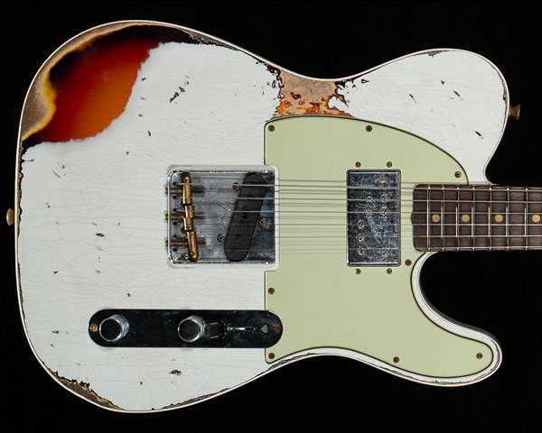 Fender Custom Shop 2020 Limited Edition Cunife Telecaster Custom Heavy Relic Aged Olympic White Over 3-Tone Burst