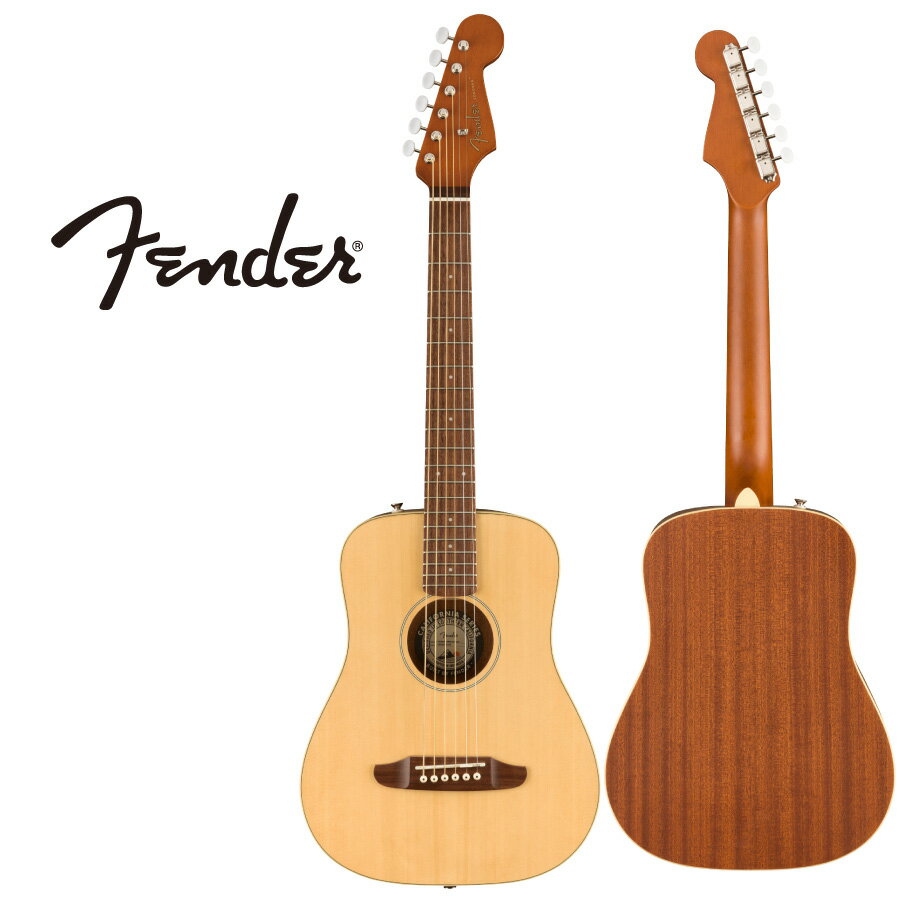 Redondo Miniは、小さなサイズのアコースティックギターにスケール感とパンチのあるサウンドを詰め込んだモデルです。 スプルーストップとマホガニーバック＆サイドを組み合わせたこのギターは、22.75インチスケールでありながら、フルサイズギターのトーンを備えています。 Californiaシリーズの他のモデルと同様に、Redondo Miniはフェンダーエレクトリックギターのレガシーにインスパイアされた6連ペグ仕様のStratocasterヘッドストックを装備しています。 その他、ウォルナット材の指板とブリッジ、Nuboneナットとサドルなど、プレミアムな特徴を備えています。 小型の楽器を探している意欲的なプレイヤーや、旅行に気軽に持っていけるギターを探している方にも、Redondo Miniはお勧めです。 Series: California Body Shape: Redondo Mini Body Top: Spruce Back and Sides: Mahogany, Mahogany Body Finish: Satin Bracing: Scalloped X Rosette: 2-Ring B/W/B Neck: Nato, “C” Shape Neck Finish: Satin Polyurethane Fingerboard: Walnut, Frets: 18, Position Inlays: White Dot Nut (Material/Width): Nu-Bone, 1.615” (41.02 mm) Truss Rod: Dual-Action Tuning Machines: Vintage-Style with Aged White Plastic Buttons Scale Length: 22.75” (578 mm) Bridge: Walnut Pickguard: None Controls: NA Hardware Finish: Nickel Gig Bag Gig Bag 付属品：純正ソフトケース、正規保証書 お問い合わせフリーダイヤル:0120-37-9630