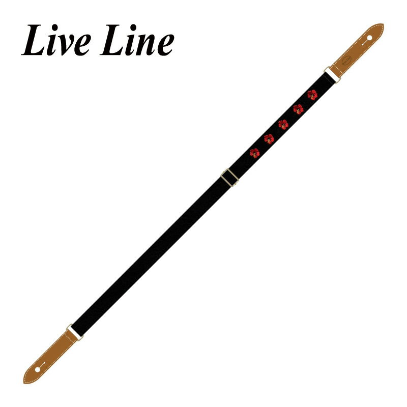 Live Line YUS34B-6 ハイビスカス ウクレレストラップ/レザーエンド[ライブライン][Ukulele Strap][Black,ブラック,黒]