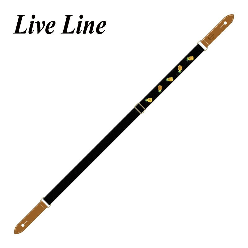 Live Line YUS34B-7 パイナップル ウクレレストラップ/レザーエンド[ライブライン][Ukulele Strap][Black,ブラック,黒]