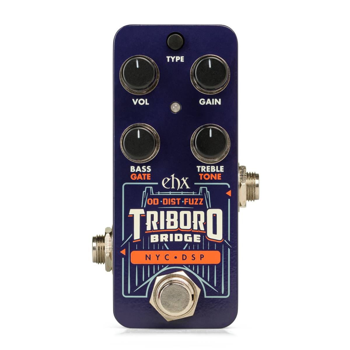 オーバードライブ、ディストーション、ファズの世界をコンパクトなピコサイズに凝縮！ EHX Pico Triboro Bridgeは、幅広いトーンの可能性を持つトライモード・ドライブボックスです。 オーバードライブ、ディストーション、ファズの各モードを搭載し、ゲインのギャップを埋めてくれます。 パワフルなEQ、インプット・コンターを備えたピコサイズのTriboro Bridgeはあなたのトーンの要となり、ドライブペダルのルーティーンから解放します。 Overdriveモードではゲインスペクトラムはロー～ミッドまでで、オープンなヴォイシングで軽快な常時ONのドライブサウンドやソロブーストに使用できます。 Distortionモードでは、クランチリズム～完全にサチュレートしたリードまでトーンのゲイン・ステージングを追加できます。 Fuzzモードでは、上限を超えたゲインやゲート、ローパス・フィルターによって、ペダルを全く別のものに変身させることができます。 Triboro Bridgeのコントロールは、VolumeとGainノブでトーン全体の出力とサチュレーションをコントロールします。 OverdriveとDistortionモードでは、TrebleとBassノブがバクサンドールタイプの EQとして機能し、シンプルかつ効果的なトーンシェイピングが可能です。 Fuzzモードでは、TrebleノブはFuzzのノイズゲート・スレッショルドをコントロールするゲートとなり、Bassノブは極端なトーン・バリエーションを生むローパス・フィルターをコントロールします。 さらに、Triboro Bridgeにはインプット・コンターリングEQが搭載されており、インプットのトーンに適用することですべてのモードでよりモダンなトーンを得ることができます。 ・Overdrive、Distortion、Fuzzモードによる幅広いサチュレーション ・OD/DistモードでハイエンドをブーストまたはカットするTrebleコントロール ・OD/DistモードでローエンドをブーストまたはカットするBassコントロール ・ゲートとローパス・フィルターを備えたFuzzモード ・よりモダンなトーンを作り出す選択可能なインプット・コンターリングEQ ・JP9.6VDC-200アダプター付属 お問い合わせ:03-3259-0031