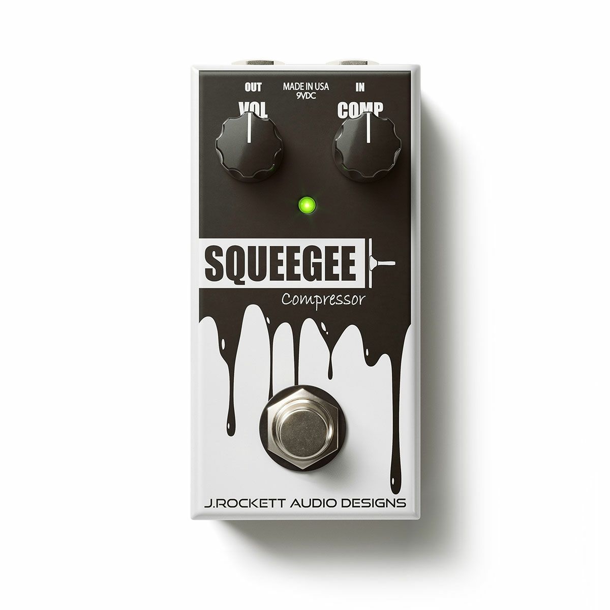 Squeegee Compressor J. Rockett Audio DesignsのSqueegee Compressorは、 とてもシンプルでノイズの少ない音楽的な 音質にデザインしたコンプレッサーです。 クラシックなギター・コンプレッション・ サウンドをローノイズで実現しています。 ヴィンテージ・チューブ・アンプのサグ効果 (過大信号による電圧低下で起こる音質変化)を 想起させる音作りも可能です。 例えば、イギリスのロックバンド、 ダイアー・ストレイツの「悲しきサルタン」 (原題: Sultans of Swing)やザ・ポリスの 「孤独のメッセージ」(原題: Message in a Bottle)などの サウンドを思い浮かべてください。 エフェクト・オフ時は不要な回路を通さない トゥルー・バイパス設計です。 ■コントロール: Volume, Compression ■スイッチ: エフェクトOn/Off ■入出力端子: Input, Output, DC In ■消費電流: 20mA ■サイズ(最大外形寸法): 192(L)×45(W)×51(H)mm ■重量: 約240g ※DC In適応プラグ・サイズ: 内径2.1mm / 外径5.5mm ※別売パワー・サプライの極性は必ずセンター・マイナスを使用して下さい。 推奨パワー・サプライはMusic WorksのDC0913Bとなります。 お問い合わせフリーダイヤル:0120-37-9630