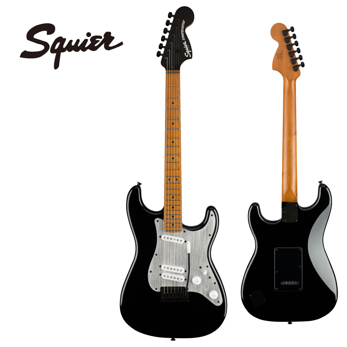 Squier Contemporary Stratocaster Specialは、こだわりの強い現代のプレーヤーを満足させるために、これまでの象徴的なフェンダーデザインには無かった、大胆な変更を加えました。 このギターの心臓部である、Squier SQR alnico single-coilピックアップは、ミドルピックアップがリアピックアップの近くに配置された特別仕様で、個性的でダイナミックなセッティングをもたらします。 最適なトーンと安定性が特徴のローステッドメープルネックと、卓越したプリアビリティを追求したスカルプテッドヒールデザインは、ハイポジショ ンへのアクセスを容易にします。 ベンディングの際に快適なフィーリングを得られる2点支持トレモロブリッジや、滑らかなチューニングと弦交換が簡単なスプリットシャフト付シー ルドギアのチューニングマシンなど、スペック表だけでは分からない高性能なコンポーネントを備えています。 また、ステルスブラックのハードウェアと、プレミアムな外観のクロムロゴを配した洗練されたマッチングヘッドは唯一無二のルックスを演出します。 Spec Series: Contemporary Body Material: Poplar Body Finish: Gloss Polyurethane Neck: Roasted Maple, “C” Shape Neck Finish: Satin Urethane with Gloss Urethane Headstock Face Fingerboard: Roasted Maple, 12” (305 mm) Frets: 22, Jumbo Position Inlays: (), Black Dot (Roasted Maple) Nut (Material/Width): Graphite, 1.650” (42 mm) Tuning Machines: Sealed Die-Cast with Split Shafts Scale Length: 25.5” (648 mm) Bridge: 2-Point Synchronized Tremolo with Block Saddles Pickguard: (504, 541), 1-Ply Anodized Aluminum (506), 3-Ply Black (536) Pickups: Squier&#174; SQR&#8482; Alnico Single-Coil (Bridge), Squier&#174; SQR&#8482; Alnico Single-Coil (Middle), Squier&#174; SQR&#8482; Alnico Single-Coil (Neck) Pickup Switching: 5-Position Blade, Special Switching: Position 1. Bridge and Middle (Series, Hum-Cancelling), 2. Middle, 3. Middle and Neck (Parallel), 4. Bridge, Middle and Neck, 5. Neck Controls: Master Volume, Master Tone Control Knobs: White Plastic Hardware Finish: Black Strings: Nickel Plated Steel (.009-.042 Gauges) Case/Gig Bag: None 付属品：純正ソフトケース、正規保証書 お問い合わせフリーダイヤル:0120-37-9630