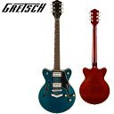 リフレッシュされたStreamliner Collectionは、Gretschギターの輝かしい過去の要素を再訪し、エキサイティングな新機能と組み合わせることで、優れたパフォーマンス、サウンド、スタイルを驚くべき価値で提供します。 G2655 Streamliner Center Block Jr. with V-Stoptailは、パワフルなサウンドとGretschならではのスタイリングをよりコンパクトなサイズに収め、現代に甦らせました。 G2655は、グレッチに期待されるすべての要素を保ちつつ、楽器にワンランク上のパフォーマンス、スタイル、そしてより大きな音量感を求めるギタリストのために設計されています。 【主な特徴】 ・新開発のBroadTron BT-3Sハムバッカーを搭載 ・ダブルカッタウェイのアーチドメイプルボディにチェンバードセンターブロックを採用 ・Soft "C"シェイプのナトーネック ・12インチラジアスローレル指板、パーロイドNeo Classicサムネイルインレイ、22本のミディアムジャンボフレットを採用 ・ボーンナット ・マスターボリューム、マスタートーン、各ピックアップのボリュームコントロールにより、柔軟なトーン設計が可能 ・マスターボリュームにPush/Pullコイルスプリット機能を内蔵 ・ラジオコントロールノブ ・アンカー付きAdjusto-Maticブリッジ ・Gretsch V-Stopテイルピース ・1-plyクリーム、または3-plyブラックピックガード ・ニッケルハードウェア 【SPEC】 ヘッドストックバインディング ネック：Nato ネックフィニッシュ：Gloss ネックシェイプ：Soft "C" ネック：Set-Neck フィンガーボードラジアス：12" (305 mm) フィンガーボードの素材：Laurel ポジションインレイ：Pearloid Neo-Classic Thumbnail サイドドット フレット数：22 ナット：Bone ナット幅：1.6875" (42.86 mm) ナットの素材：Bone ボディ：Laminated Maple ボディフィニッシュ：Gloss ボディシェイプ：Streamliner Center Block Jr. ボディトップ：Arched Laminated Maple ボディバインディング：Aged White with B/W/B Purfling ボディバック：Arched Laminated Maple BODY STYLE：Gretsch Center Block Guitars ボディ素材：Laminated Maple CUTAWAY：Double Cutaway ブレイシング：Center Block ウェイスト：8.625" (219.08 mm) SOUND HOLE：F-Holes ブリッジ：Adjusto-Matic ブリッジカバー/テイルピース：V-Stoptail BRIDGE MOUNTING：Anchored ピックガード：1-Ply Cream with Gold Gretsch Logo ピックアップカバー：Nickel コントロールノブ：Gretsch Radio Knob SWITCH TIP：Cream ハードウェアフィニッシュ：Nickel チューニングマシーン：Die-Cast Sealed ストリング：Nickel Plated Steel (.010-.046 Gauges) ストラップボタン：Standard Strap Button ブリッジピックアップ：BroadTron BT-3S ネックピックアップ：BroadTron BT-3S ピックアップコンフィギュレーション：Broad'Tron / Broad'Tron コントロール：Volume 1. (Neck Pickup), Volume 2. (Bridge Pickup), Master Tone, Master Volume with Push/Pull for Coil Split スウィッチ：3-Position Toggle: Position 1. Bridge Pickup, Position 2. Bridge and Neck Pickups, Position 3. Neck Pickup AUXILIARY SWITCHING：Push/Pull Pot (for Coil Split) 付属品：正規保証書、純正ギグバッグ /_/_/_/♪出荷前調整のご要望承ります♪_/_/_/_/ ギタープラネットではご注文頂いた商品は 新品中古問わず検品・調整してから出荷致します。 弦高などの細かなセッティング等、お好みに 合わせての調整も可能ですので、お気兼ねなく お申し付けくださいませ。 /_/_/_/_/_/_/_/_/_/_/_/_/_/_/_/_/_/_/_/_/_/_ お問い合わせ:03-3259-0031　