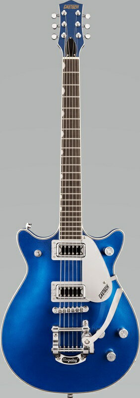 G5232T Electromatic Double Jet FT with Bigsby は、Jetならではの卓越したパワーとサウンドを提供します。 ダブルカッタウェイのチェンバードマホガニーボディとアーチドメイプルトップのトーンウッドコンビネーションにより、 豊かなローエンドとミッドレンジ、そして明確かつシルキーなハイエンドに特徴付けられる、ラウドでクリアなクラシックJetトーンが得られます。 このサウンドこそが、多種多様なトーンにも対応する、力強くバランスの取れたサウンドの基礎を形成します。 Black Top Filter'Tronピックアップは、Electromatic Double Jet FTのチェンバードボディサウンドを増幅し、スケール感のある、バランスの取れたクリアなトーンを生み出します。 ラウドでパンチの効いたサウンドは、あらゆるゲインレベルで輪郭を失わず、明瞭なトーンを維持します。 3ポジショントグルスイッチで切り替えられるの2基のピックアップは、ボリュームコントロール、マスタートーン、マスターボリュームとトレブルブリード回路の組み合わせにより、ピックアップとトーンの設定を直感的かつ包括的にコントロールすることが可能です。 12インチラジアスのローレル指板には22本のミディアムジャンボフレットとパーロイドNeo-Classicサムネイルインレイを採用し、ブリッジ部には固定式Adjusto-MaticブリッジとBigsby Tremoloを装備しています。 【スペック】 ネック：Mahogany ネックフィニッシュ：Gloss ネックシェイプ：Thin "U" ネック：Set-Neck フィンガーボードラジアス：12" FINGERBOARD MATERIAL：Laurel ポジションインレイ：Pearloid Neo-Classic Thumbnail フレット数：22 ナット：Synthetic Bone ナット幅：1.6875" (42.86mm) ボディフィニッシュ：Gloss ボディシェイプ：Jet ボディトップ：Arched Maple ボディバック：Mahogany ボディバインディング：Aged White with B/W Purfling 付属品：純正ギグバッグ、正規保証書 /_/_/_/♪出荷前調整ご要望承ります♪_/_/_/_/ ギタープラネットではご注文頂いた商品は 新品中古問わず検品・調整してから出荷致します。 弦高など細かなセッティング等、お好みに 合わせて調整も可能ですで、お気兼ねなく お申し付けくださいませ。 /_/_/_/_/_/_/_/_/_/_/_/_/_/_/_/_/_/_/_/_/_/_ お問い合わせフリーダイヤル:0120-37-9630　