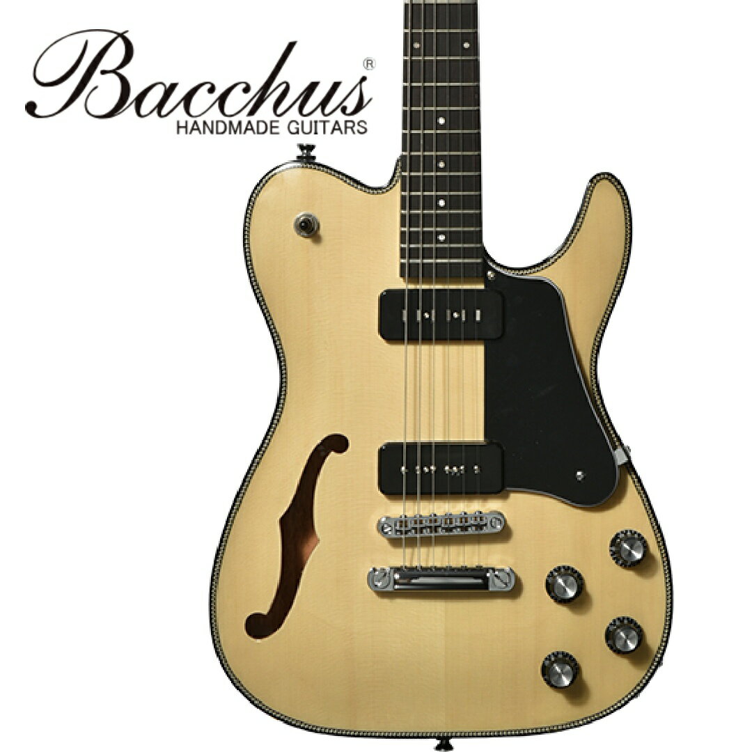 ■BARON-JAZZ ×P-90タイプピックアップ アコースティックな装飾とボディのFホールが特徴的なBARON-JAZZに、P-90タイプピックアップを装備した新モデルが登場。セミホロウボディによる豊かな鳴りを生かした、シングルコイルピックアップの生み出すトーンが特徴です。 ■ステープル・タイプの新ピックアップ「STP-Alnico」 P-90タイプのピックアップ「STP-Alnico」と「STP-5」を本モデルに採用。フロントポジションに搭載された「STP-Alnico」はビンテージさながらのステープル形状のポールピースを持ち、ややアコースティックな響きも感じられるナチュラルなトーンが魅力です。リアポジションの「STP-5」はシングルコイル特有の煌びやかさと甘くウォームなトーンを兼ね合わせています。どちらのピックアップもアルニコ5マグネットと金属製ブレイデッドワイヤーが使用されています。 ■スプルーストップ Fホールを配したセミホロウ構造により、アコースティックな印象を前面に打ち出した”JAZZ”モデル。トップ材のスプルースはアコースティックギターをはじめ、ヴァイオリンなどのボディにも使用される木材です。柔らかな木質が特徴で、豊かな生鳴りに貢献します。 ■ナトーボディ 適度な重量を備えたナトーボディより、立ち上がって演奏する際にもバランス感の良さを発揮します。 ■ミディアムスケール 一般的なシングルカット・モデルよりもフレット間隔の少し狭い、所謂ミディアムスケール628mm(24.75inch)を採用。ボルトオンタイプのネック構造とも相まり、ハイフレットでもスムーズな演奏をお楽しみいただけます。 ■TOMブリッジ&トグルスイッチ 弦振動をよりダイレクトにボディへ伝えることのできるTOMタイプのブリッジを搭載。ピックアップセレクターには、瞬時に好みのサウンドへと切り替え可能なトグルスイッチを採用しています。 ■国内専門検品部署によるセットアップ 長野県松本市のディバイザー本社に設けられた専門の検品部署で全ての個体を検品、セットアップしてから出荷します。素材である木材から起因する個体差を見極めながら、一本一本むらなく調整して仕上げることにより、最初に持った時から手になじむ確かな演奏性をプレーヤーにお届けします。 ==================================================== [Specification] Body Top：Spruce Body：Nyatoh Neck：Maple Fingerboard：Rosewood Nut：Graphtech® TUSQ XL Bridge：T.O.M type Machineheads：Rotomatic Type Fret：Nickel Silver Pickups：Bacchus STP-Alnico + STP-5 Controls：2 Vol, 2 Tone, 3 way PU selector Scale：628mm(24.75inch) Width at Nut：42mm Fingerboard Radius：305R Finish：Polyurethane or Polyester Strings：D’addario® 010 - 046 Accessories：ギグバッグ、保証書、レンチ ==================================================== /_/_/_/♪出荷前調整のご要望承ります♪_/_/_/_/ ギタープラネットではご注文頂いた商品は 新品中古問わず検品・調整してから出荷致します。 弦高などの細かなセッティング等、お好みに 合わせての調整も可能ですので、お気兼ねなく お申し付けくださいませ。 /_/_/_/_/_/_/_/_/_/_/_/_/_/_/_/_/_/_/_/_/_/_ ※当商品は通信販売に限りご用意が可能でございます。実店舗での実機確認・試奏はお受け出来ませんので予めご了承ください。 ※掲載画像はサンプルになります。実際にお届けする商品とは色味や木目が異なる場合がございますのでご了承ください。 お問い合わせ:03-3259-0031