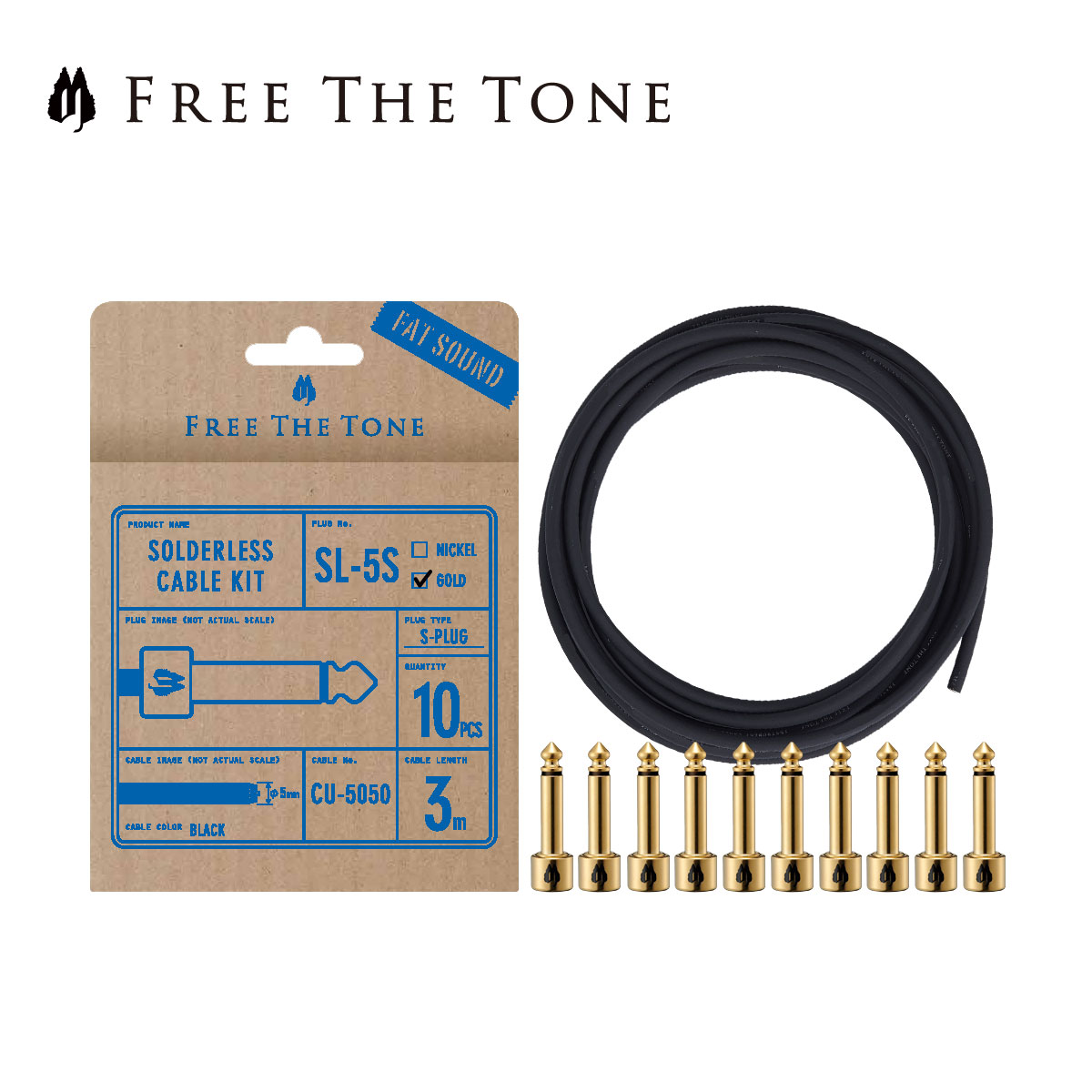 FreeTheToneSOLDERLESSCABLESL-5CU-5050쥹ץ饰åSץ饰10/CU-5050֥3mɿ[ե꡼ȡ][Gold,][Plug,,ѥå֥][ե,Effector]