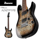 AZ Premium NEW Models!! 新世代ギタリストのスタンダード・モデル、AZ Premium 7弦 2022年モデル ● ポプラバール・ボディトップ/ボディ・カラーと合わせたヘッドを採用した、AZ Premium 7弦 2022年モデル ● Gotoh MG-T ロッキング・マシンヘッド ● ローステッド・メイプル ネック & ローズウッド指板 ● AZ専用 Oval C（オーヴァル”C”）ネック・シェイプ ● Super All Access（スーパー・オール・アクセス）ネック・ジョイント、専用デザインのボディ・コンター ● ステンレス・フレット ● 蓄光の指板サイド・ドット・ポジション・インレイ ● セイモア・ダンカンと共同開発したHyperion 7（ハイペリオン 7）ピックアップ ● dyna-MIX 10（ダイナ‐ミックス10） スイッチング・システム ● スチール・サドル搭載のIbanez T1572Sトレモロ・ブリッジ（Gotoh 製) ● Graph Tech ナット Roasted maple neck & Rosewood fretboard ネック材には加熱処理されたメイプル材を使用しています。 加熱処理をすることで、形状安定性、反りに対する耐久性、耐水性、温度変化に強いといった特徴が期待できます。 ネックの厚みは数種類の試作と検証を経た結果、20.5*22.5 (at 1F*12F)がベストであると結論付けました。 ネック裏はサテンフィニッシュで仕上げ、スムーズな弾き心地を提供します。 指板には、粘りのあるマイルドな中音域サウンドが特徴のローズウッド材を使用しています。 AZ7 Modern Oval C Neck Grip 自社・他社問わず数十種類のギターのネック・グリップを計測、分析して完成したオリジナル・ネック形状です。 指板とネックの接着面から指板エッジにかけてなだらかに落とし込むようにシェイピングし、指板エッジを丸めたコンフォート・グリップです。 ボールミル加工によって正確に且つ確実にその形状を再現しています。 ネック幅はナットで47mm、最終フレットで66mmに設定し、ロー・フレット部では握り込みやすさ、 ハイ・フレット部にかけては親指をネック裏に置くクラシカル・スタイルでの演奏性を特に配慮した形状となっています。 Body Design コンテンポラリーなデザインを目指したオリジナル・ボディ形状です。 Ibanezの代表機種である”S”を想起させる、薄く仕上げたボディ・コンターと大きめのエルボー・コンターは、 プレイヤーとギターとの一体感を生み、演奏性向上にも大きく貢献します。 ボディのくびれを深くすることで抱えた時やステージ上での取り回しが良く、高い演奏性を実現しています。 ボディ表面はR3mm、裏面はR8mmと表裏で角Rを変えており、座位/立位に関わらずギターを抱えた瞬間にフィット感が感じられるエルゴノミックな設計です。 Seymour Duncan Hyperion 7 Pickups 数十種以上のピックアップを入手し、それら全ての周波数特性を測定。 その中からAZに最適と考えられるピックアップの仕様と音像を割り出し、ピックアップ・ブランドとして長い歴史を持ちつつ、 今も尚新たな取り組みを続けているピックアップ・ブランドの代名詞Seymour Duncan社とのコラボレーションによって生まれたAZ専用ピックアップです。 歪ませてもどこかに原音のクリーンさを残す様、すべからく出力を抑え気味にして、ピッキングの追従性と再現性にポイントをおいたカスタム・ピックアップです。 トレブルからベース、あるいは1弦から7弦までの鳴り方まで、あくまでもトータルのバランスを重要視しエフェクトの乗りの良さも追求しました。 マグネットはAlnico-5を採用しています。 dyna-MIX 10 w/Alter switch ミニ・スイッチの切替えひとつで自由自在にハムバッカーとシングルコイル・モードを行き来することができ、10種類のサウンド・バリエーションを奏でられます。 リアルなシングルコイルサウンドを実現するPower Tapモードへの切り替えとなります。片方のコイルはタップさせ、 もう片方のコイルの低音域を生かす特殊配線が施された、ただのタップでは得られないクリアな高音域と太くて輪郭のハッキリしたサウンドが特徴です。 限られた機材で限られた機材で一人何役もこなさなければならない現代のギター・プレイヤー向きのスイッチング・システムです。 Ibanez T1572S Tremolo Bridge (made by GOTOH ) 多くのプレイヤーやブランドから、トレモロ・ブリッジの決定版として定評のあるGOTOH 510ブリッジを、IbanezとGOTOHとのコラボレーションで新生させたブリッジです。 立ち上がりが良さと、タイトなサウンドを実現する切削スチール製サドルと亜鉛ダイキャスト製のイナーシャ・ブロックを採用し、 コード・ワークでの音の分離感の良さも特徴としています。 弦間ピッチは10.5mmのナロー・スペーシング設計で、スキッピングやハイブリッド・ピッキングを多用するプレイヤーが要求する、弦間をまたいだピッキングのしやすさを追求しました。 また、Ibanez Edgeトレモロのアームや、ウルトラ・ライト・トレモロ・アーム（カーボン製/UTA20/別売）も流用出来るアーム・ソケットを採用。 従来のアームの様に回し入れることなくスナップ・インでアームを装着できます。 プレイヤーの好みに応じて、アーム角度の固定/開放を可能にしたアーム・トルクアジャスト機構も搭載しています。 加えて、スタッドに埋め込まれたイモネジでがっちりと固定することで、チューニングのスタビリティやレゾナンスに大きく貢献するスタッド・ロック機構をも標準装備しています。 スムーズなアーミングやアームアップが可能な2点支持フローティングを採用しています。 Gotoh MG-T locking machine heads 弦交換の利便性を追求し、チューニングのスタビリティに定評のある Gotoh MG-T ロッキング・マシンヘッドを採用しました。 指でダイヤルを回すことにより、ポスト穴に通した弦を簡単にロックできる構造です。 SPEC - Neck type AZ7 Oval C Roasted Maple neck - Body Poplar Burl top / American Basswood body - Fretboard Rosewood fretboard w/Mother of Pearl dot & Luminescent side dot inlay - Fret Jumbo Stainless steel frets - Nut Graph Tech nut - Machine head Gotoh MG-T locking machine heads - Bridge Gotoh T1572S bridge - Neck pickup Seymour Duncan Hyperion 7 (H) neck pickup - Bridge pickup Seymour Duncan Hyperion 7 (H) bridge pickup - Switch dyna-MIX10 switching system w/Alter Switch - Hardware color Chrome - String gauge .010/.013/.017/.026/.036/.046/.059 (D'Addario XL110-7) 付属品：純正ギグバッグ、正規保証書 お問い合わせフリーダイヤル:0120-37-9630