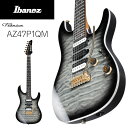 AZ Premium NEW Models!! 新世代ギタリストのスタンダード・モデル、AZ Premium 2022年モデル ● キルトメイプル・ボディトップ/ボディ・カラーと合わせたヘッド/ボディ・バインディング/ゴールドハードウェアを採用し、豪華な印象を与える、AZ Premium 2022年モデル ● Gotoh MG-T ロッキング・マシンヘッド ● ローステッド・メイプル ネック & エボニー指板 ● AZ専用 Oval C（オーヴァル”C”）ネック・シェイプ ● Super All Access（スーパー・オール・アクセス）ネック・ジョイント、専用デザインのボディ・コンター ● ステンレス・フレット ● 蓄光の指板サイド・ドット・ポジション・インレイ ● DiMarzio 製ピックアップ / HSHレイアウト ● スチール・サドル搭載のIbanez T1502トレモロ・ブリッジ（Gotoh製) ● Graph Tech ナット Roasted maple neck & Ebony fretboard ネック材には加熱処理されたメイプル材を使用しています。 加熱処理をすることで、形状安定性、反りに対する耐久性、耐水性、温度変化に強いといった特徴が期待できます。 ネックの厚みは数種類の試作と検証を経た結果、20.5*22.5 (at 1F*12F)がベストであると結論付けました。 ネック裏はサテンフィニッシュで仕上げ、スムーズな弾き心地を提供します。 指板には、素早い音の立ち上がりと豊かなサステインが特長のエボニー材を使用しています。 AZ Modern Oval C Neck Grip 自社・他社問わず数十種類のギターのネック・グリップを計測、分析して完成したオリジナル・ネック形状です。 指板とネックの接着面から指板エッジにかけてなだらかに落とし込むようにシェイピングし、指板エッジを丸めたコンフォート・グリップです。 ボールミル加工によって正確に且つ確実にその形状を再現しています。 ネック幅はナットで42mm、最終フレットで57mmに設定し、ロー・フレット部では握り込みやすさ、 ハイ・フレット部にかけては親指をネック裏に置くクラシカル・スタイルでの演奏性を特に配慮した形状となっています。 Body Design コンテンポラリーなデザインを目指したオリジナル・ボディ形状です。 Ibanezの代表機種である”S”を想起させる、薄く仕上げたボディ・コンターと大きめのエルボー・コンターは、 プレイヤーとギターとの一体感を生み、演奏性向上にも大きく貢献します。 ボディのくびれを深くすることで抱えた時やステージ上での取り回しが良く、高い演奏性を実現しています。 ボディ表面はR3mm、裏面はR8mmと表裏で角Rを変えており、座位/立位に関わらずギターを抱えた瞬間にフィット感が感じられるエルゴノミックな設計です。 DiMarzio Pickups ネック・ポジションにはクリアかつウォームなサウンドが特徴の Air Norton、ミドル・ポジションにはブライトかつ低ノイズ・サウンドが特徴の True Velvet、 ブリッジ・ポジションには高音域から低音域までバランスよく出力しパワフルなサウンドが特徴の The Tone Zoneを搭載しています。 Ibanez T1502 Tremolo Bridge (made by GOTOH) 多くのプレイヤーやブランドから、トレモロ・ブリッジの決定版として定評のあるGOTOH 510ブリッジを、IbanezとGOTOHとのコラボレーションで新生させたブリッジです。 立ち上がりが良さと、タイトなサウンドを実現する切削スチール製サドルと亜鉛ダイキャスト製のイナーシャ・ブロックを採用し、 コード・ワークでの音の分離感の良さも特徴としています。 弦間ピッチは10.5mmのナロー・スペーシング設計で、スキッピングやハイブリッド・ピッキングを多用するプレイヤーが要求する、 弦間をまたいだピッキングのしやすさを追求しました。 また、Ibanez Edgeトレモロのアームや、ウルトラ・ライト・トレモロ・アーム（カーボン製/UTA20/別売）も流用出来るアーム・ソケットを採用。 従来のアームの様に回し入れることなくスナップ・インでアームを装着できます。 プレイヤーの好みに応じて、アーム角度の固定/開放を可能にしたアーム・トルクアジャスト機構も搭載しています。 加えて、スタッドに埋め込まれたイモネジでがっちりと固定することで、チューニングのスタビリティやレゾナンスに大きく貢献するスタッド・ロック機構をも標準装備しています。 スムーズなアーミングやアームアップが可能な2点支持フローティングを採用しています。 Gotoh MG-T locking machine heads 弦交換の利便性を追求し、チューニングのスタビリティに定評のある Gotoh MG-T ロッキング・マシンヘッドを採用しました。 指でダイヤルを回すことにより、ポスト穴に通した弦を簡単にロックできる構造です。 SPEC - Neck type AZ Oval C Roasted Maple neck - Body Quilted Maple top / American Basswood body - Fretboard Ebony fretboard w/Mother of Pearl dot & Luminescent side dot inlay - Fret Jumbo Stainless steel frets - Nut Graph Tech nut - Machine head Gotoh MG-T locking machine heads - Bridge Gotoh T1502 bridge - Neck pickup DiMarzio Air Norton (H) - Middle pickup DiMarzio True Velvet (S) - Bridge pickup DiMarzio The Tone Zone (H) - Hardware color Gold - String gauge .010/.013/.017/.026/.036/.046 (D'Addario EXL110) 付属品：純正ギグバッグ、正規保証書 お問い合わせフリーダイヤル:0120-37-9630