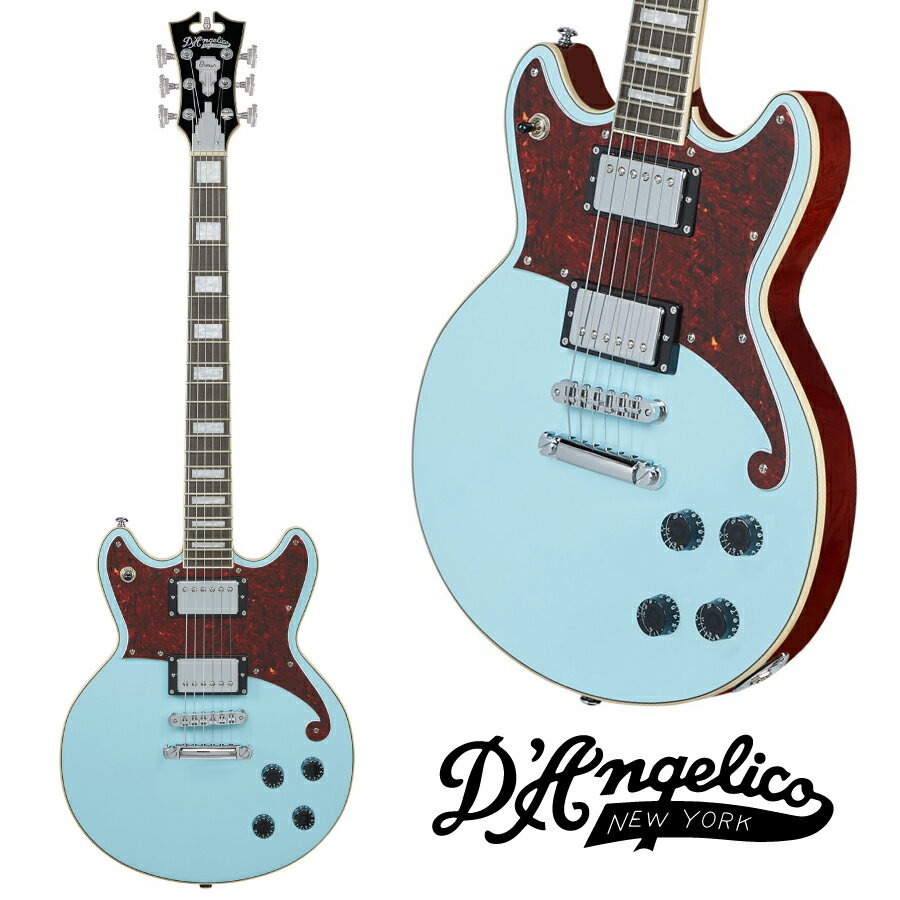 D'Angelico Premier Brighton -Sky Blue Top Natural Mahogany Back and Side-