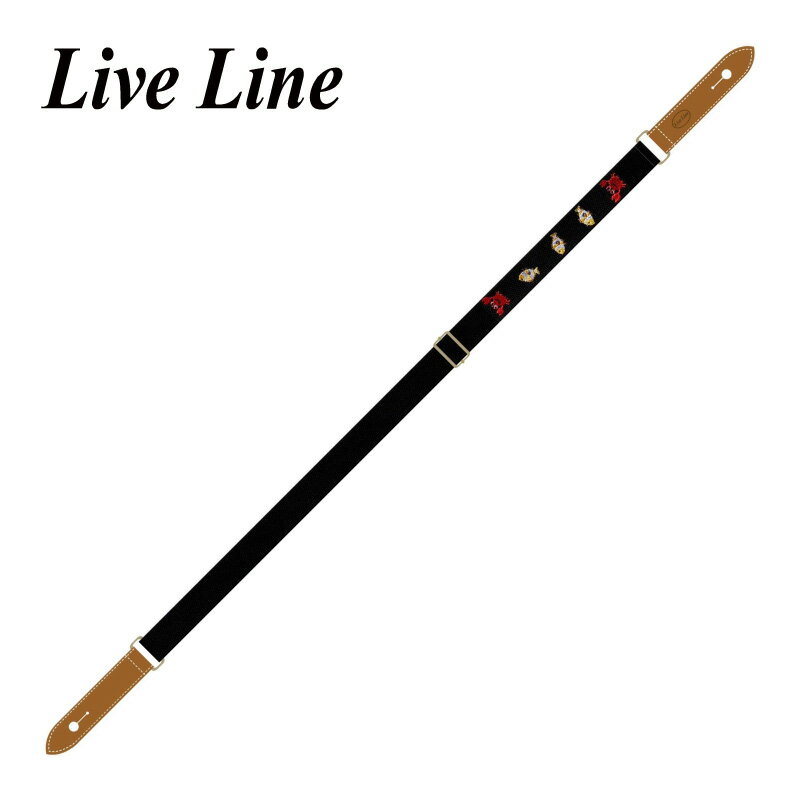 Live Line YUS34B-8 カニ＆さかな ウクレレストラップ/レザーエンド[ライブライン][Ukulele Strap][Black,ブラック,黒]