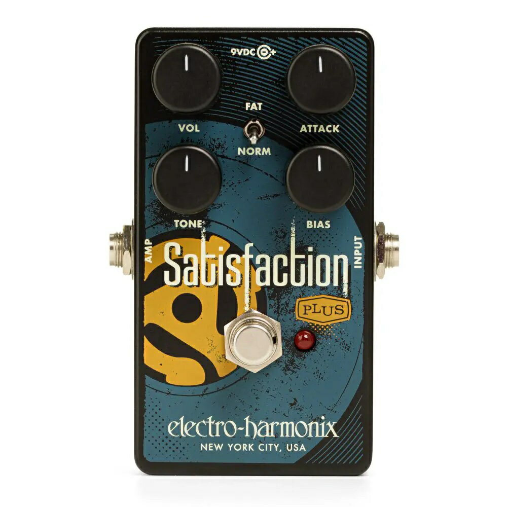 「個人的に、Satisfaction Plusで得られる全ての素晴らしいサウンドが大好きなんだ。」 by Mike Matthews EHX Satisfaction Plusは、無数のリフを生み出したトーンをオマージュしたSatisfaction Fuzzを更に発展させ、クラシックな60年代のファズからクリーミーなリードトーン、太く地響きのするドンシャリサウンドまで、幅広いトーンのバリエーションを提供します！ オリジナルのSatisfaction Fuzz回路は、60年代のファズサウンドをトリビュートした製品でしたが、Satisfaction Plus Fuzzは、FAT/NORMモードスイッチ、Biasコントロール、Toneノブを含むモダンなコントロールを採用し、クラシックトーンに彩りを与えます。 FATモードは、NORMモードよりも大きく温かみのあるトーンで、チリチリとしたリードや巨大な壁のような轟音のリフに適しています。 Toneコントロールは、ファズの高音と低音を反転制御するアクティブ・ティルト・シフトEQで、幅広いトーンシフトが可能です。 Biasコントロールは、バランスよくオープンなファズからゲートで唸るようなファズまで、ファズのキャラクター変化させます。 60年代初期のファズペダルにインスパイアされたファズ回路 ‐　より大きく、より暖かみのあるサウンドを追加するFATモード ‐　滑らかなスイートスポットから、電力変動による不安定な動作まで調整可能なBIASコントロール ‐　高音と低音を調整するティルトシフトEQを採用したTONEコントロール ‐　ATTACKとVOLUMEでゲインと出力をコントロール ‐　トゥルーバイパス ‐　9V電池付属（9Vアダプター別売） お問い合わせフリーダイヤル:0120-37-9630　