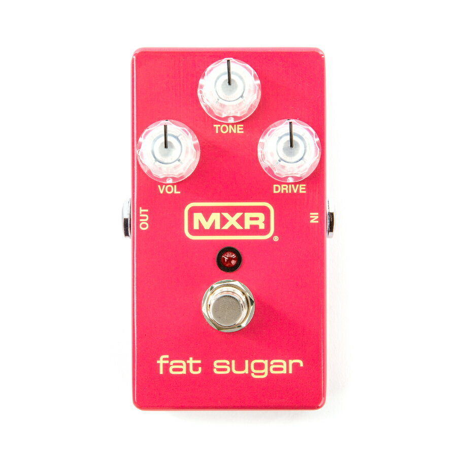 M94SE Fat Sugar Drive ミニ筐体で好評だった「Sugar Drive」のサウンドを ノーマル筐体に逆移植！「Fat Sugar」登場！ MXR Fat Sugar Driveは、Sugar Driveのクリアな オーバードライブトーンをPhase 90などと同じサイズの筐体に収めました。 このペダルの特徴は、独自のドライブコントロールにあります。 DRIVEノブをまわすとクリーントーンのブレンド量が変化し、 真空管アンプがクリーンからオーバードライブへ変化する様子を再現しています。 また、エフェクター内部で昇圧することでヘッドルームを増やし、 ワイドレンジでオープンなサウンドを実現しています。 これらの要素を組み合わせることによって幅広いギターサウンドを作り出すことができます。 Fat Sugar Driveは、デフォルトでトゥルーバイパスに設定されていますが、 バッファードバイパスを好むプレイヤーはボトムプレートを外して 内部のバッファースイッチによって切り替え可能です。 カスタムピンクスパークルフィニッシュの特別仕様のペダルです。 ・Sugar Driveペダルの幅広いオーバードライブトーンをMXRのクラシックな筐体で実現 ・クリーンシグナルをブレンドしてギターの個性を維持できます ・広いヘッドルームによつ、透明感のあるワイドレンジなサウンド ・真空管アンプのようなオーバードライブから、ディストーションサウンドまで対応 ・バッファースイッチでバイパス方式の切替が可能 ・特別仕様のピンクスパークルフィニッシュ 電源9V：006P/9V乾電池または9V AC/DCアダプター お問い合わせフリーダイヤル:0120-37-9630　