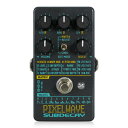 Subdecay / PixelWave Phase Distortion Synthesizerサブディケイ / ピクセルウェーブフェイズディストーションシンセサイザー Subdecay PixelWave Phase Distortion Synthesizerは、 フェイズディストーションシンセサイザーを用いた モノフォニックギターシンセペダルです。 ・3つのオシレーターと1つのサブオシレーター ・37種類のプログラマブルパラメーター ・11種類のユーザープリセット ●フェイズディストーションシンセサイザー 12ビットのシンセサイズ時代にタイムスリップしてみましょう。 新しい音を求めた実験の時代です。 シンセサイザーの新しいアイディアの1つが、 フェイズディストーションシンセサイズでした。 それはヤマハFMシンセへの回答としてカシオが発売しました。 そのCZフェイズディストーションシンセサイザーは後に生産完了となりますが、 その汎用性と手頃な価格で熱狂的な支持を集めたのです。 PixelWaveは、幅広いシンセサイザーサウンドを作ることができます。 ストリングアンサンブルからフィルタースウィープ、レゾナントノイズまで。 オシレーターは半音ごとのステップとファインチューニングで 4オクターブにわたりオフセットでき、80年代の大規模なユニゾンリードから、 モダンな1キーのダンスコードを作ることができます。 コンパクトペダルサイズながら、多彩なパラメーターを備えています。 EDIT MODEスイッチとSELECTノブで、RGBの3つのノブにパラメーターを配置します。 どのモードでどのパラメーターになるかは、本体に記載された表にあります。 これで波形やモジュレーション、ピッチ、LFOを直接制御することができます。 EDIT MODEスイッチをLOCKに設定すると、RGBのノブは無効となり、 ステージなどでの演奏中に意図しない操作をしないようにできます。 LOCKモードでは音量のみを調整することができ、SELECTでプリセットを選択できます。 詳細なプログラムを行う際は、EDIT MODEをMATRIXに設定します。 続いてR・G・Bのノブを使ってパラメーターを制御します。 各ノブはそれぞれオシレーターのパラメーターに対応しています。 SELECTノブでパラメーターを選択します。 MATRIXモードではフットスイッチを2秒長押しするとプリセットに設定が保存できます。 続いてSELECTノブで保存するプリセットの位置を選択し、 最後にフットスイッチをもう1度押すと完了します。 ADJUSTモードではR・G・BのノブがそれぞれFILTER、SENSITIVITY、 CLEAN MIXノブに変わります。 PixelWaveには3つのオシレーターと1つのサブオシレーターがあります。 各オシレーターには11の波形を選択でき、 サブオシレーターはSAW、PWM、Hard Res、Syncを選択できます。 ●パラメーターの役割 ・LOCKモード フットスイッチ：エフェクトON/OFF SELECT：11種類のプリセットを選択 VOLUME：音量を調整 R/G/B：無効 ・ADJUSTモード フットスイッチ：エフェクトON/OFF SELECT：無効 VOLUME：音量を調整 R：FLTR：ローパスフィルターのトーンコントロール G：SENS：シグナルのインプットレベルを調整 B：CLN：クリーントーンをミックス ・MATRIXモード フットスイッチ：押すとソロオシレーターとなり、 LEDカラーで選択中のオシレーターを表示します。 また、2秒長押しすることでプリセットの保存を開始します。 ※プリセットを保存せずにモードをADJUSTモードに変更しても、 その直前のセッティングは変更されませんが、 LOCKモードに変更すると保存されていないセッティングはリセットされ、 プリセットセッティングが読み込まれます。 R/G/Bノブに設定できるパラメーター Shape：オシレーターの波形を選択します。 Warp：波形をマニュアルでワープし、フェイズディストーションを作ります。 Envelope Depth：波形ワープのアタックモジュレーションです。 反時計回りでリバースモジュレーションに、時計回りでフォワードモジュレーションに、 中央でモジュレーションなしになります。 Attack：エンベロープアタックを調整します。 LFO1 Depth：LFO1のワープモジュレーションレベルを設定します。 Range：Rノブですべてのオシレーターをオクターブ上から下までの範囲でオフセットします。 GとBノブはそれぞれのオシレーターを半音ごとに最大2オクターブまでオフセットします。 Port/Fine：Rノブですべてのオシレーターのピッチのライズタイムを設定し、 GとBノブは各オシレーターの微調整を行います。 LFO2 Depth：LFO2のピッチモジュレーションを調整します。 LFO1 Rate：ワープモジュレーションのスピードを調整します。 LFO2 Rate：ピッチモジュレーションのスピードを調整します。 LFO2 Fade：ピッチモジュレーションのフェードインを調整します。 Sub Oscillator：RノブはLevel、GノブはShape（Saw/Pulse/Hard Res/Sync)、 Bボブは波形のワープを調整します。 フェイズディストーションは正弦波にもとづいて作られます。 波形は他の音色を作るために歪みます。この音色にはSAWやパルス、 レゾナントなどが含まれます。 フェイズディストーションシンセサイザーはFMシンセサイザーと比較されることが多いですが、 実際は全く異なっています。 一部のFMサウンドを作ることはできますが、FMシンセサイザーでは不可能だった アナログフィルタースウィープも再現でき、プログラミングも直感的でわかりやすいです。 フェイズディストーションはデジタルと汎用性を組み合わせ、 アナログサウンドを再現します。 ・スタンダードなセンターマイナスDC9～18Vアダプターで駆動 ・消費電流：100mA以下 種類:ギターシンセ ノイズ アダプター:センターマイナスDC9-18V 電池駆動:- コントロール:FLTR/R、SENS/G、CLN/B、VOLUME、EDIT MODE、SELECT お問い合わせフリーダイヤル:0120-37-9630　