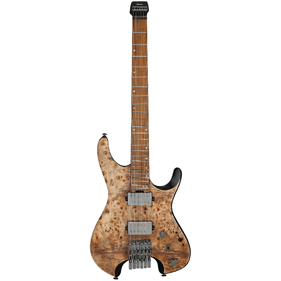 ヘッドレス＆ライトウェイトの大人気『Q(Quest)』シリーズ！！ ・Wizard C 3pc Roasted Maple/Bubinga neck 様々な演奏スタイルに対応できるよう、”厚すぎず””薄すぎない”標準的なネックシェイプ。 ローステッド・メイプル材とブビンガ材の3ピース構造により、安定性と耐久性に優れています。 ・Poplar Burl top / Nyatoh body ボディ・トップはポプラ・バール材を使用し、ボディ材にはふくよかな中低音域特性に優れるニャトー材を採用しています。 ・Q58 H-H pickups ”Q”のために開発されたハムバッカー・ピックアップ「Q58」をH-H配列で搭載。エフェクター等でサウンドメイクしやすいよう、全帯域がバランスよく聴こえるように設計されています。低域は濁らずパワフルで、高域はクリアでありながらもまろやかなサウンド。また、低ノイズでデジタルエフェクター、アナログエフェクター両方ともに相性抜群です。 ・dyna-MIX10 switching system with Alter Switch ミニスイッチの切り替えひとつで、自在にハムバッカー・モードとシングルコイル・モードへ切り替えられ、10パターンのサウンド・バリエーションを奏でられます。 パワータップ・モードでは、片方のコイルをタップさせ、もう片方のコイルの低音域を生かす特殊配線が施された、ただのタップでは得られないクリアな高音域と太くて輪郭のハッキリしたサウンドが特徴。 限られた機材で一人何役もこなさなければならない現代のギター・プレイヤー向きのスイッチング・システムです。 ・Roasted Birdseye Maple fretboard あたかも鳥の目のような独特な模様が入ったバーズアイ・メイプル材を加熱処理した、ローステッド・バーズアイ・メイプル材を指板に採用しています。加熱処理工程を加えることで、木材に含まれる余分な水分や油分が抜かれ、強度が増します。 ・Jumbo Stainless Steel frets ジャンボ・サイズのステンレス製フレットを採用。メンテナンス性に優れ、音の立ち上がりが早く、コード弾きでも分離が良く、ノート弾きでもクリアな出音を特徴としています。 ・Ergonomic body design 様々な演奏スタイルに合うように、至る所に施されたコンター加工やカット加工が特長。 複雑でありながらも洗練されたデザインは、最高のプレイアビリティを約束します。 ・Compact and light-weight, yet resonant body ソリッド・ボディにも関わらず、驚くほど軽量でコンパクトなボディ。 しかし、ふくよかで温かみのあるウッディなトーンは損ないません。 ========================================= [Spec] ・Body Body type : Solid body Body material : Nyatoh w/ poplar burl top Bridge : Ibanez Mono-Tune bridge(10.8mm string spacing) Hardware color : Cosmo black ・Neck Neck type : Wizard C Neck material : 3-piece roasted maple/ bubinga Fingerboard material : Roasted birdseye maple Fingerboard inlays : Mother of pearl step off-set dot/Luminescent side dot Frets : Jumbo Stainless Steel frets Scale length : 648mm / 25.5" Width at NUT : 42mm Width at 24F : 57mm Thickness at 1F : 21mm Thickness at 12F : 22mm Radius : 305mmR ・Electronics/ Strings Pickup configuration : HH Neck pickup : Q58 (H) neck pickup（Passive/Ceramic） Bridge pickup : Q58 (H) bridge pickup（Passive/Ceramic） Case : Original Gig Bag ========================================= /_/_/_/♪出荷前調整のご要望承ります♪_/_/_/_/ ギタープラネットではご注文頂いた商品は 新品中古問わず検品・調整してから出荷致します。 弦高などの細かなセッティング等、お好みに 合わせての調整も可能ですので、お気兼ねなく お申し付けくださいませ。 /_/_/_/_/_/_/_/_/_/_/_/_/_/_/_/_/_/_/_/_/_/_ ※当商品は通信販売に限りご用意が可能でございます。実店舗での実機確認・試奏はお受け出来ませんので予めご了承ください。 ※掲載画像はサンプルになります。実際にお届けする商品とは色味や木目が異なる場合がございますのでご了承ください。 お問い合わせ:03-3259-0031