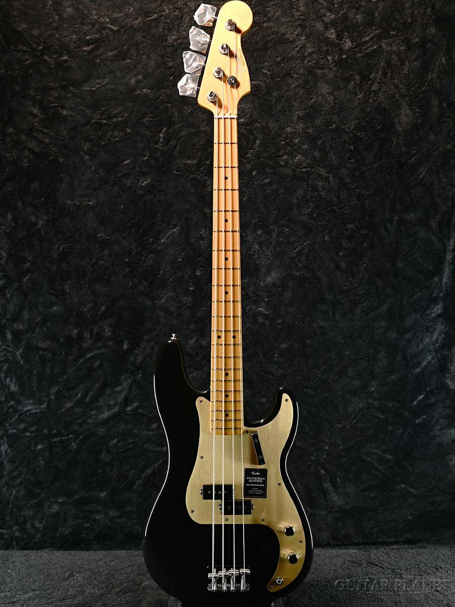 Vintera II 50s Precision Bassは、50年代のタイムレスなサウンドを現代に蘇らせ、フェンダーならではのアイコニックなルックス、インスピレーション、比類ないトーンを提供します。 Vintera II 50s Precision Bassは、アルダーボディにメイプルネックを採用し、パンチと透明感に溢れたクラシックなフェンダートーンを実現します。60年代後期の"C"シェイプネックは手に馴染むグリップ感が心地良く、7.25インチラジアス指板とヴィンテージトールフレットにより、大胆なベンディングや繊細なビブラートが可能で、ヴィンテージの快適さが得られます。 ヴィンテージスタイルの50sスプリットコイルピックアップは、温かでダイナミック、パワフルなフェンダーサウンドを提供します。ヴィンテージスタイルの4サドル式ブリッジとチューニングマシンは、クラシックなルックスに加え、イントネーションとチューニングの安定性を向上させます。 Vintera II 50s Precision Bassのクラシックなヴィンテージフィールと比類なきフェンダーサウンドで、あなたにしかできない、新たな音楽の歴史を刻み始めましょう。 【Specification】 ヘッドストック：Precision Bass ネック：Maple ネックフィニッシュ：Gloss Urethane ネックシェイプ：Late 50s "C" ネック：4-Bolt Standard フィンガーボードラジアス：7.25" (184.1 mm) フィンガーボードの素材：Maple ポジションインレイ：Black Dot サイドドット フレット数：20 トラスロッド：Vintage-Style Butt Adjust トラスロッドナット：Vintage-Style Butt Adjust ナット：Synthetic Bone ナット幅：1.75" (44.45 mm) ナットの素材：Synthetic Bone ボディ：Alder ボディフィニッシュ：Gloss Polyester ボディシェイプ：Precision Bass ボディ素材：Alder ブリッジ：4-Saddle Vintage-Style with Threaded Steel Saddles BRIDGE MOUNTING：5-Screw Vintage-Style ピックガード：1-Ply Gold Anodized Aluminum ピックアップカバー：Black コントロールノブ：Knurled Flat-Top ハードウェアフィニッシュ：Nickel/Chrome チューニングマシーン：Vintage-Style Open-Back STRING TREES：Vintage-Style Disc ストリング：Fender USA 7250M Nickel Plated Steel (.045-.105 Gauges) ネックプレート：4-Bolt Vintage-Style ストラップボタン：Vintage-Style ミドルピックアップ：Vintage-Style 50s Split Single-Coil Precision Bass ピックアップコンフィギュレーション：Split Single-Coil コントロール：Master Volume, Master Tone 付属品：正規保証書、純正ギグバッグ /_/_/_/♪出荷前調整のご要望承ります♪_/_/_/_/ ギタープラネットではご注文頂いた商品は 新品中古問わず検品・調整してから出荷致します。 弦高などの細かなセッティング等、お好みに 合わせての調整も可能ですので、お気兼ねなく お申し付けくださいませ。 /_/_/_/_/_/_/_/_/_/_/_/_/_/_/_/_/_/_/_/_/_/_ お問い合わせ:03-3259-0031　