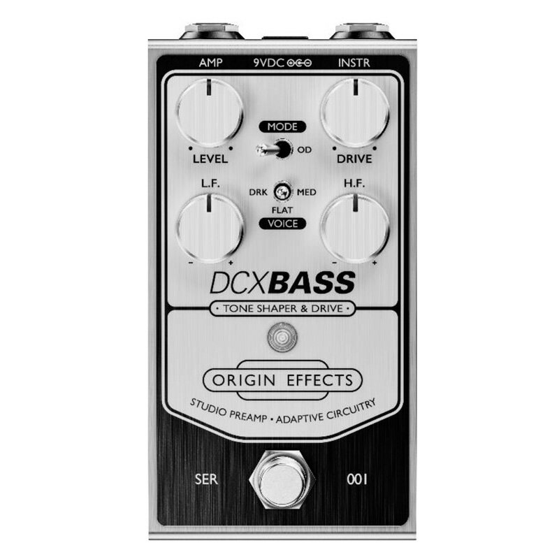 FROM SUBTLE TO SATURATED, A STUDIO-GRADE TONE-ENHANCER DCX Bassは伝説的なスタジオコンソールUA 610にインスパイアされてデザインされたベース用のトーンシェイプ＆ドライブペダルです。 このレトロなコンソールのプリアンプはヴィンテージのアナログカラーだけでなく、高い精度で正確にEQとレベルをコントロールできることで有名です。 DCX BassはこのEQとレベルコントロールと、現代のスタジオでも無くてはならないアナログハードウェアによるリッチなハーモニックサチュレーションを提供します。 また、DCX Bassは演奏のダイナミクスに反応するトレブルレスポンスを提供するアダプティブサーキットを備えています。 ・伝説的なスタジオコンソールUA 610にインスパイアされたベース専用のトーンシェイプ＆ドライブペダル ・幅広い多彩なゲインを提供 ・最大限の明瞭さのために設計されたEQコントロール ・演奏のダイナミクスに反応するアダプティブ サーキット ・ヴォイスコントロールによる高音域のレスポンスの微調整 ・ウルトラハイインプットインピーダンス ・プレミアムコンポーネント ・メイドインイングランド DCX BassはEQおよびODの2つのモードによってクリーンなブーストや絶妙なカラーリングからレトロなレコーディングコンソールに過入力させた時を連想させるほとんどファズのようなトーンまで幅広いゲインを提供します。 そして、優れたレコーディング用のプリアンプのように周波数スペクトル全体で完全にフラットに保つ機能を備えています。 EQモードではアダプティブサーキットによって、クリーントーンの時にはトップエンドのレスポンスを完全にフラットに保ちながらオーバードライブし始めると微妙な高音域のロールオフが増加します。 これは演奏のダイナミクスとギターのボリュームノブの変化に反応して機能し、暖かみのあるオーバードライブトーンときらめくクリーンの間をシームレスに移行します。 ODモードでは信号レベルや演奏のダイナミクスに関係なくこのトップエンドのロールオフが常にアクティブになります。 VOICEスイッチは3種類のトレブルロールオフの量を選択することができ、DCX Bassのレスポンスを細かく調整することができます。 L.F.および H.F.ノブはベースギター用に特別に設計されたEQで、低音と高音を正確にコントロールします。 これらのコントロールはローエンドの明瞭さを犠牲にしたり高域のハーモニクスを過度に強調したりすることなく、強力なEQシェイピングを提供するように特別に設計されています。 サウンドが濁ることなくベースをブーストしたり、 オーバードライブされた信号の耳障りなエッジを誇張することなくトレブルをブーストします。 クリーンブーストの微調整や、使用するベースギターによってバランス調整をしながらユニークなオーバードライブトーンを作成するのに最適なコントロールです。 DCX Bassはプレイヤーが自分で使い道を見つけられるようなペダルです。 忠実度の高いクリーンブーストはトーンを大幅に変更することなく絶妙な調整ができます。 オーバードライブはDI のトーンに命と個性を吹き込むことができます。 そして、本格的なレトロサチュレーションはクラシックなアナログ回路だけが実現可能な方法でサウンドにキャラクターをにじみ出させます。 最高のビンテージスタジオギアのようにDCX Bassはベーシストにインスピレーションを与えるように作られています。 製品仕様 Weight：500 g (18oz) Dimensions：124 × 58 × 64 mm (4.8 x 2.5 x 2.3 in.)L x W x H - Includes knobs and switches Input Impedance：1 MΩ Output Impedance：1 kΩ Current Draw：90 mA Power：Power Supply 9V DC 2.1 mm centre-negative （アダプターは付属しません） お問い合わせ：03-3259-0031　